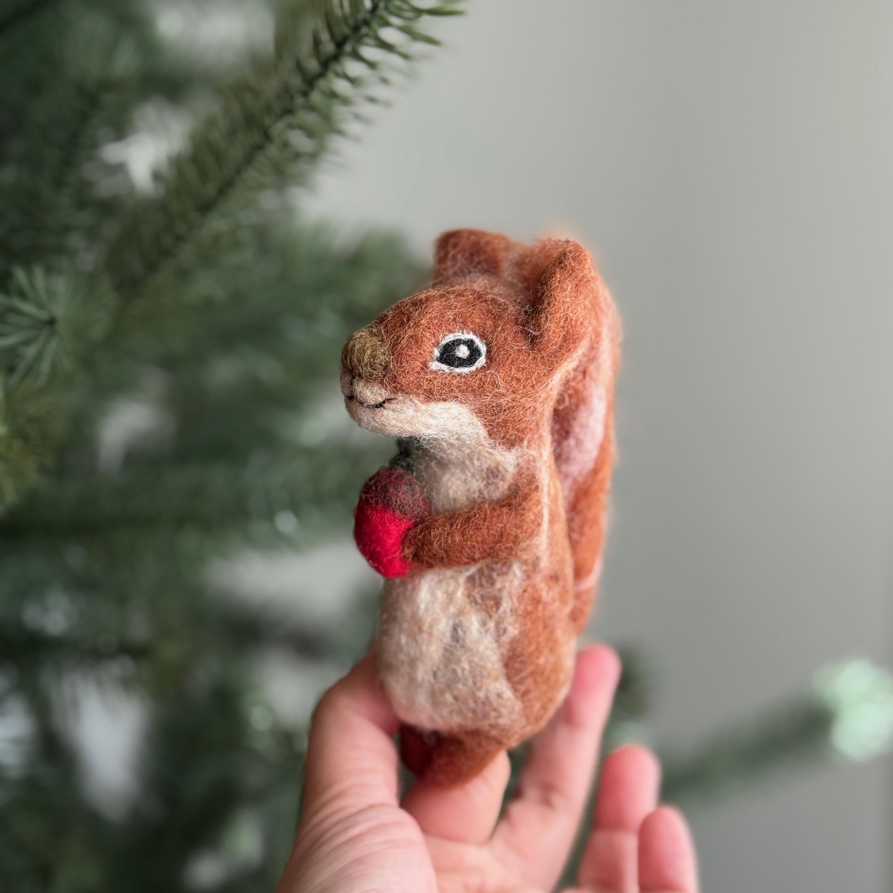 Felt Squirrel Finger Puppet With Acorn