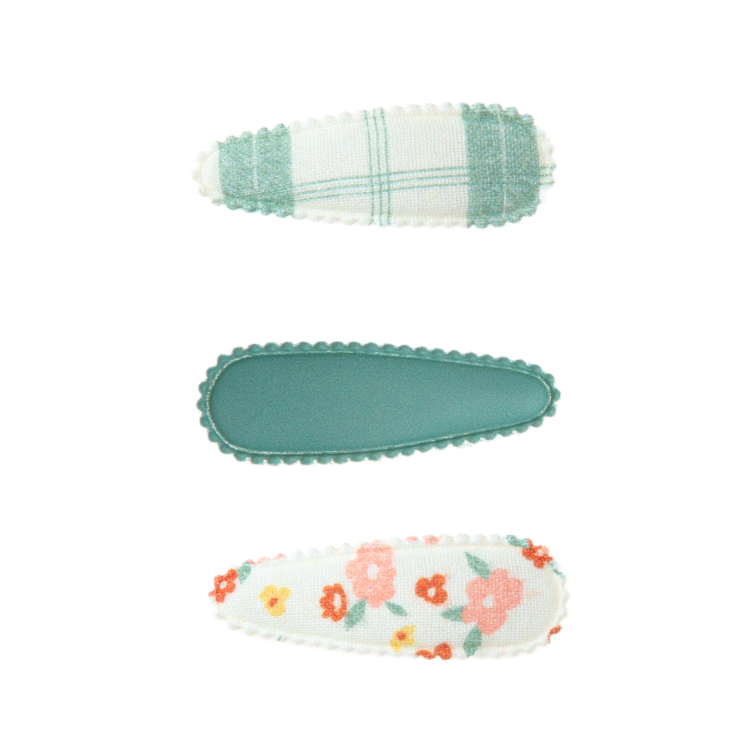Cottage Snap Clips Set Of 3 | Organic | Fern Plaid + Sunset Meadow