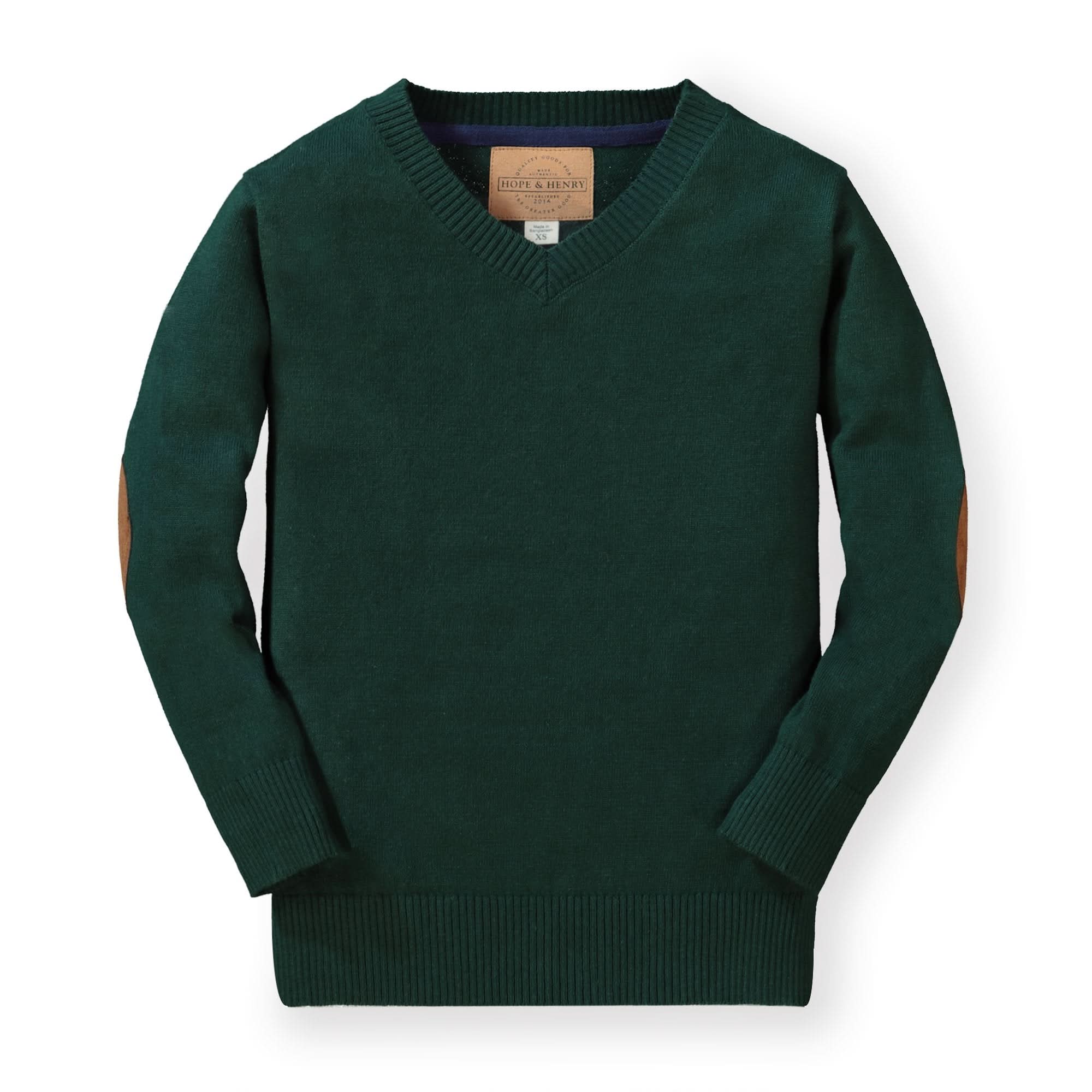 Fine Gauge V-neck Organic Sweater With Elbow Patches - Baby
