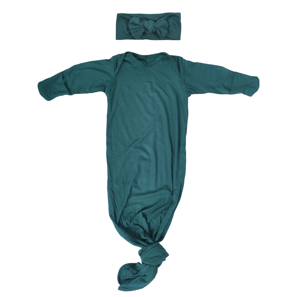 Forest Green Knotted Newborn Baby Gown