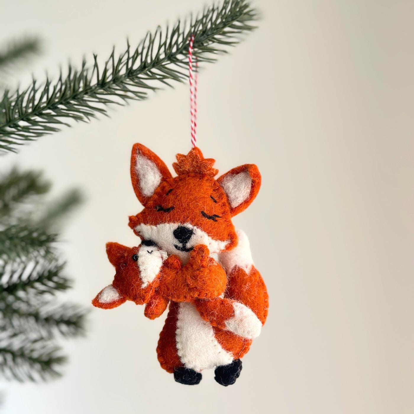 Fox Holding Baby Ornament