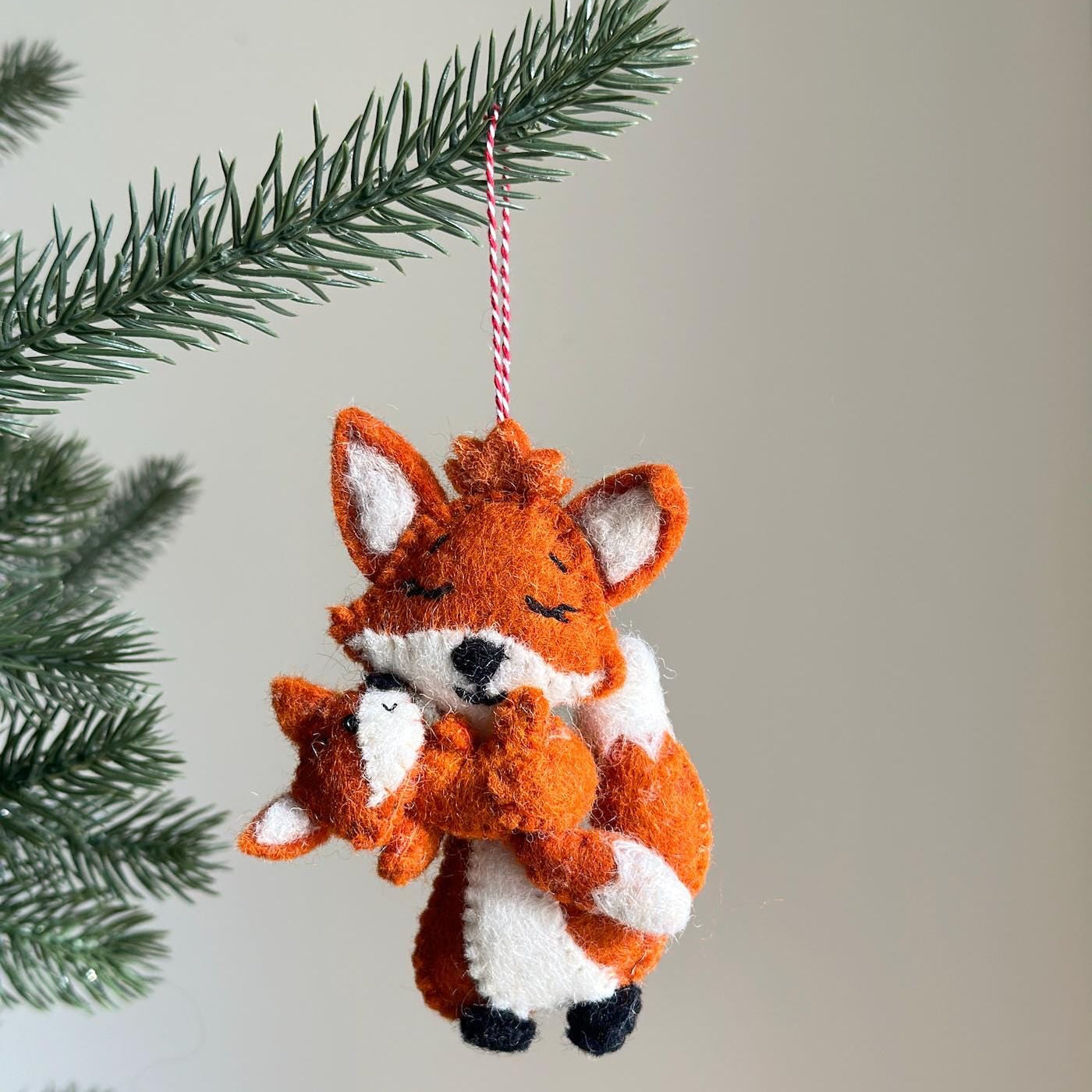 Fox Holding Baby Ornament