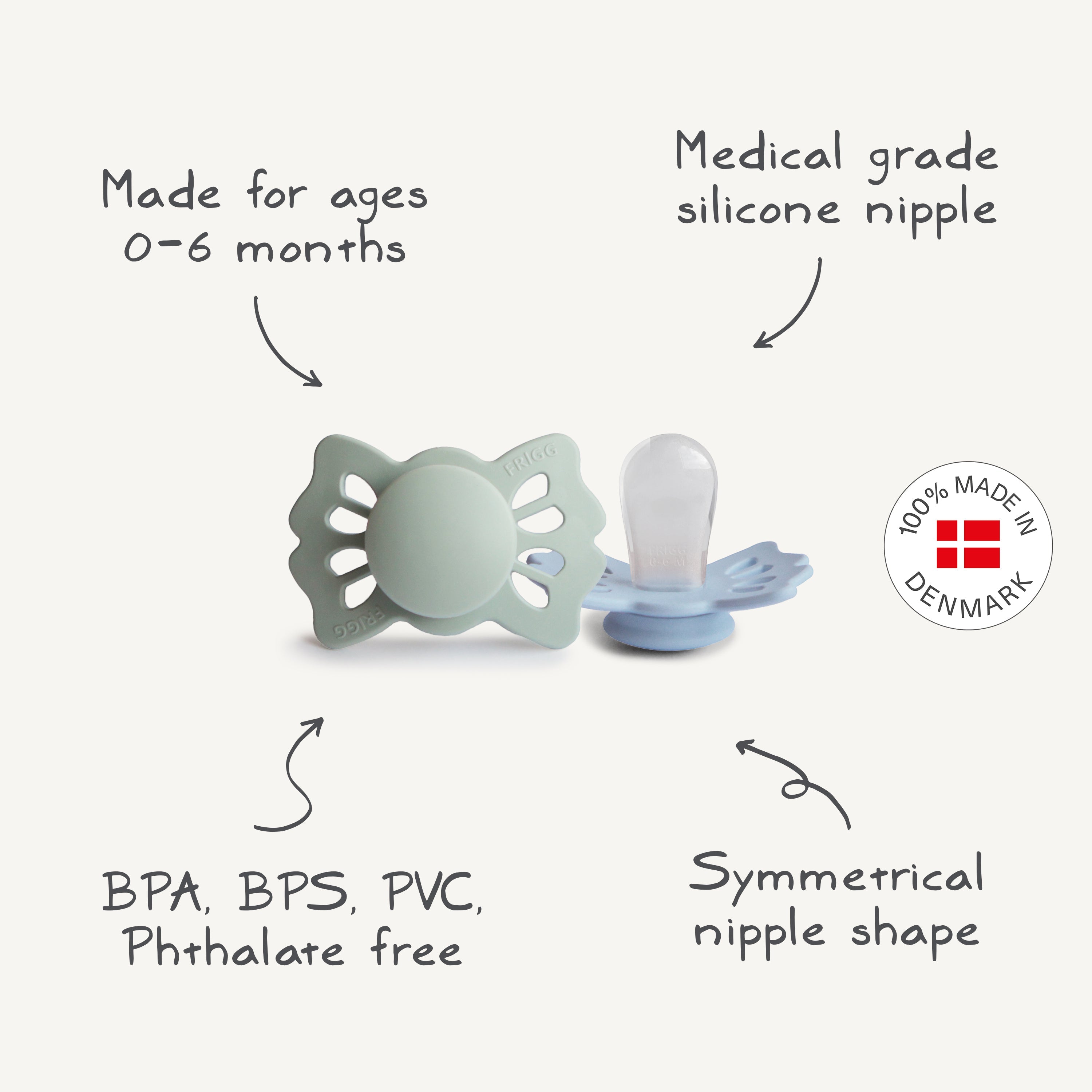 Frigg Lucky Symmetrical Silicone Pacifier 2-pack (0-6 Months)