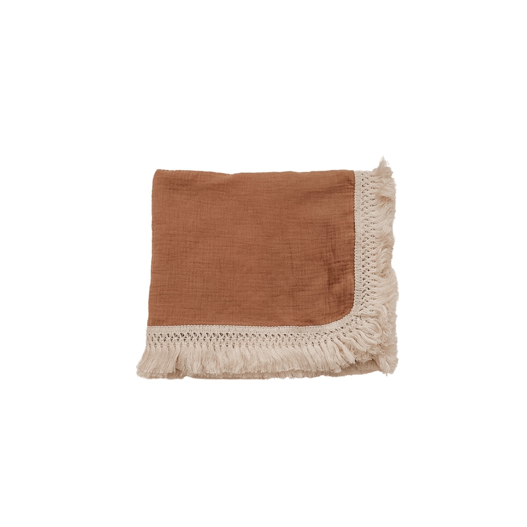 Fringe Swaddle Blanket - Caramel