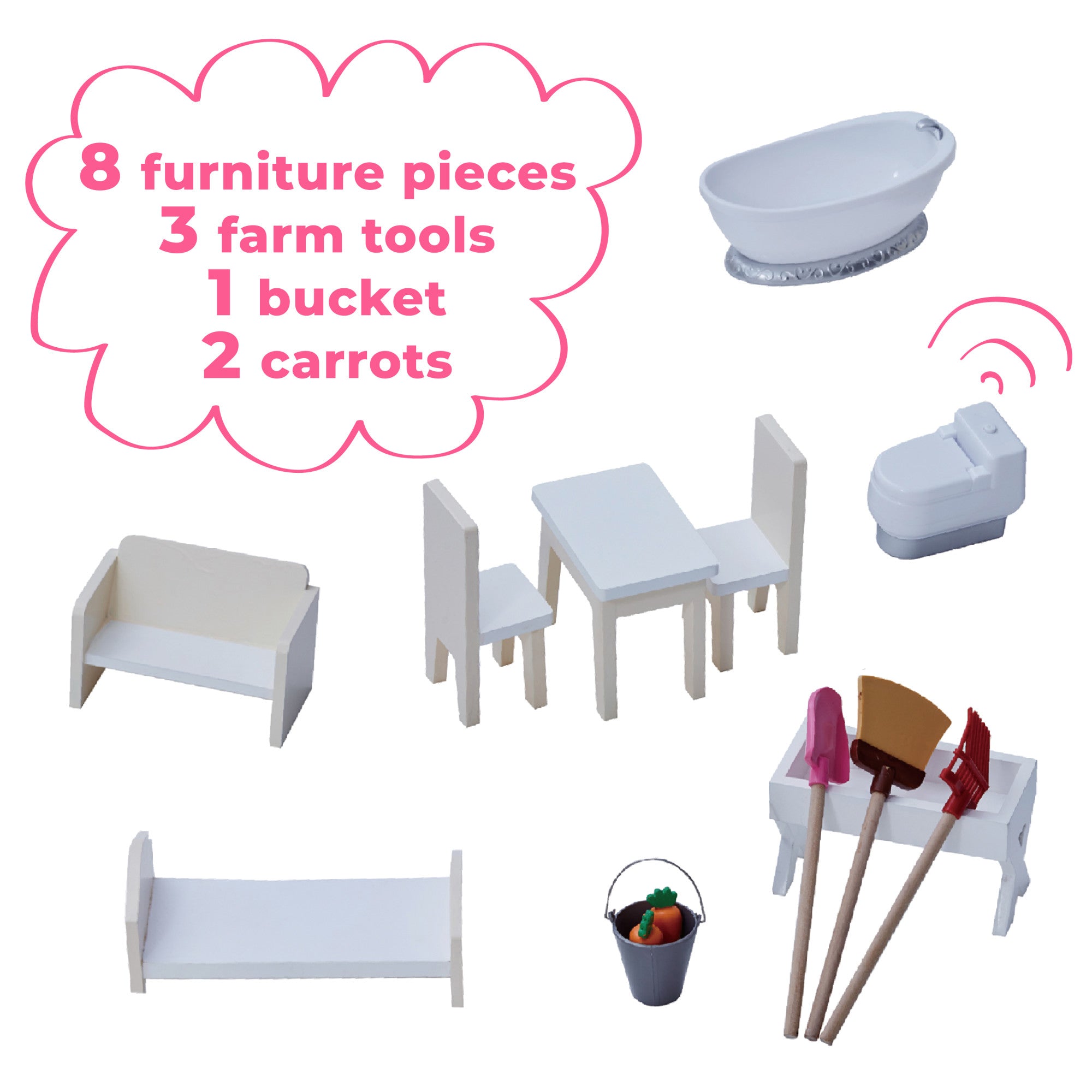 Dreamland Farm Dollhouse With 14 Accessories, White/gray