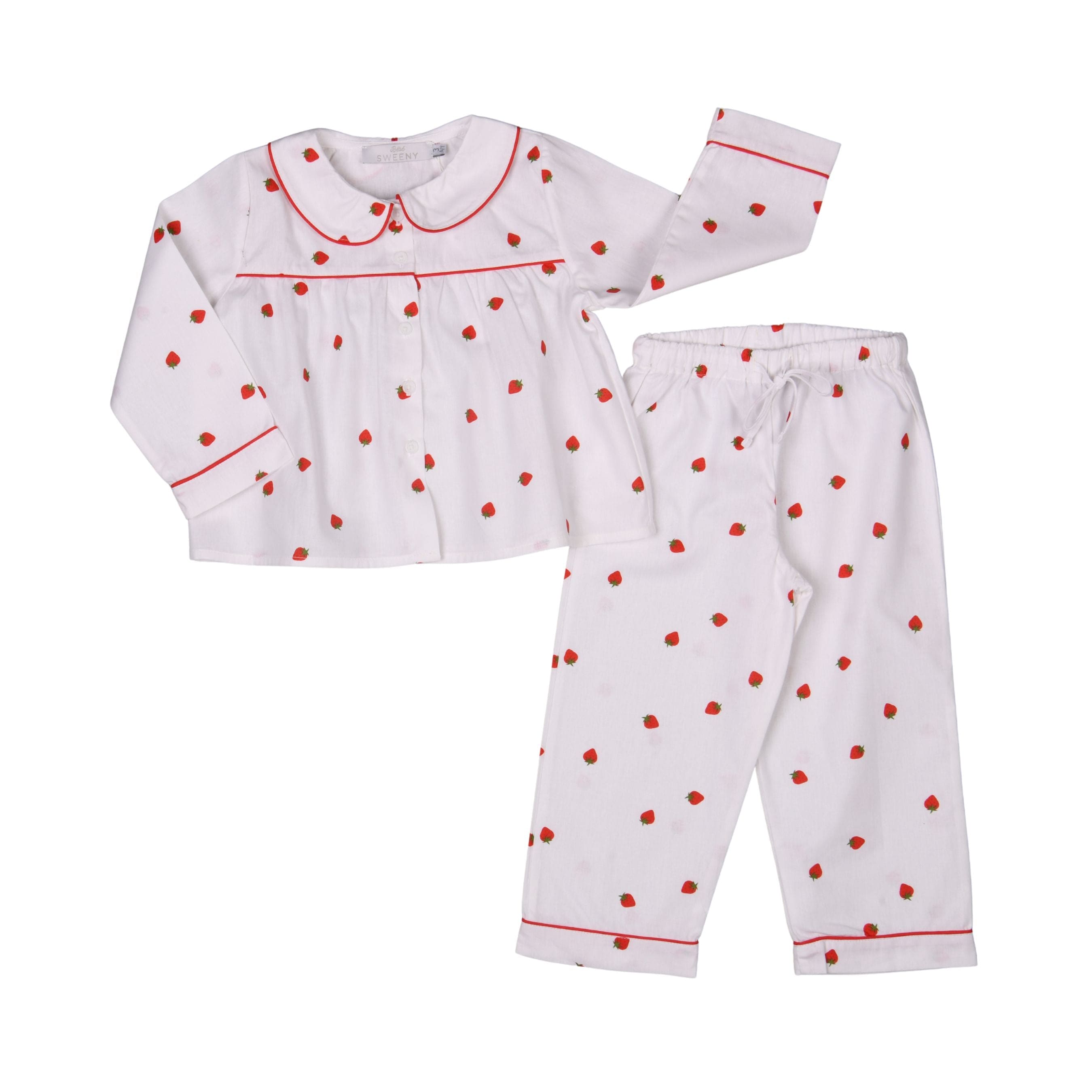 Gaelle | Girls White & Red Strawberry Print Cotton Pyjamas