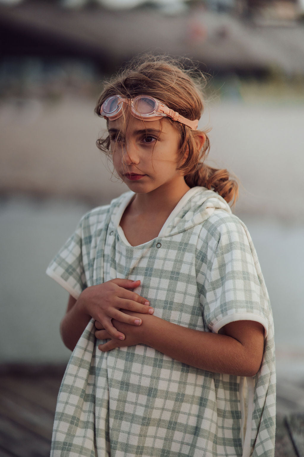 Bathing Towel Poncho | Organic Cotton - Fern Plaid