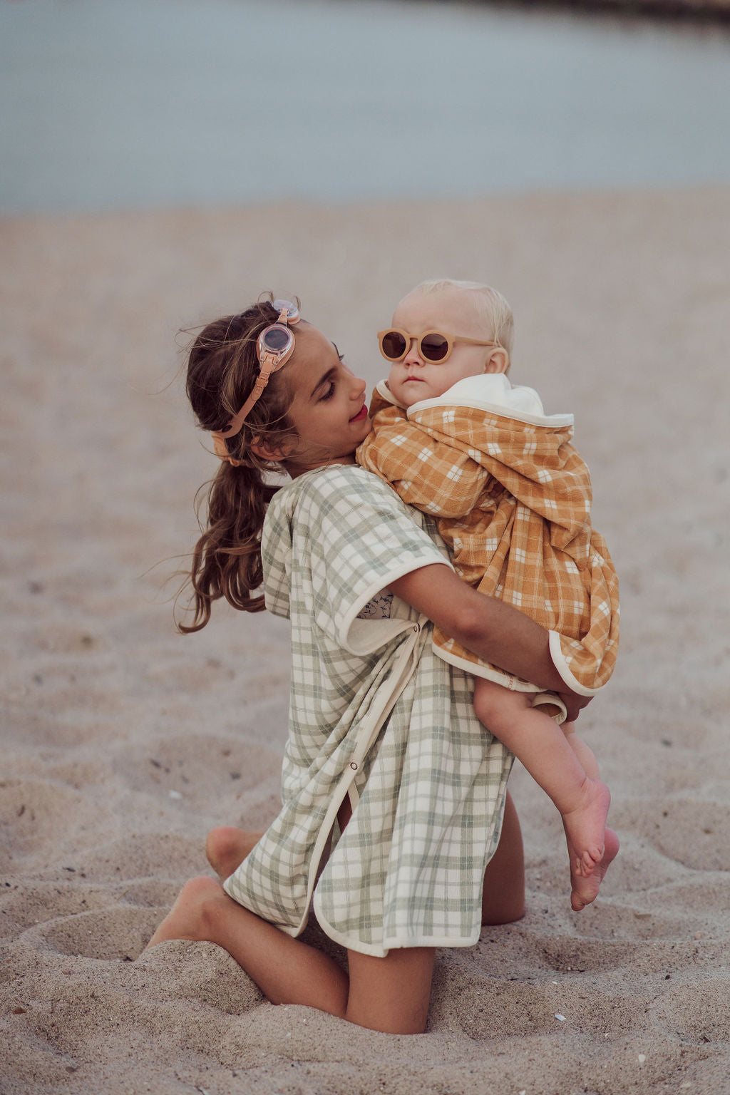 Bathing Towel Poncho | Organic Cotton - Fern Plaid