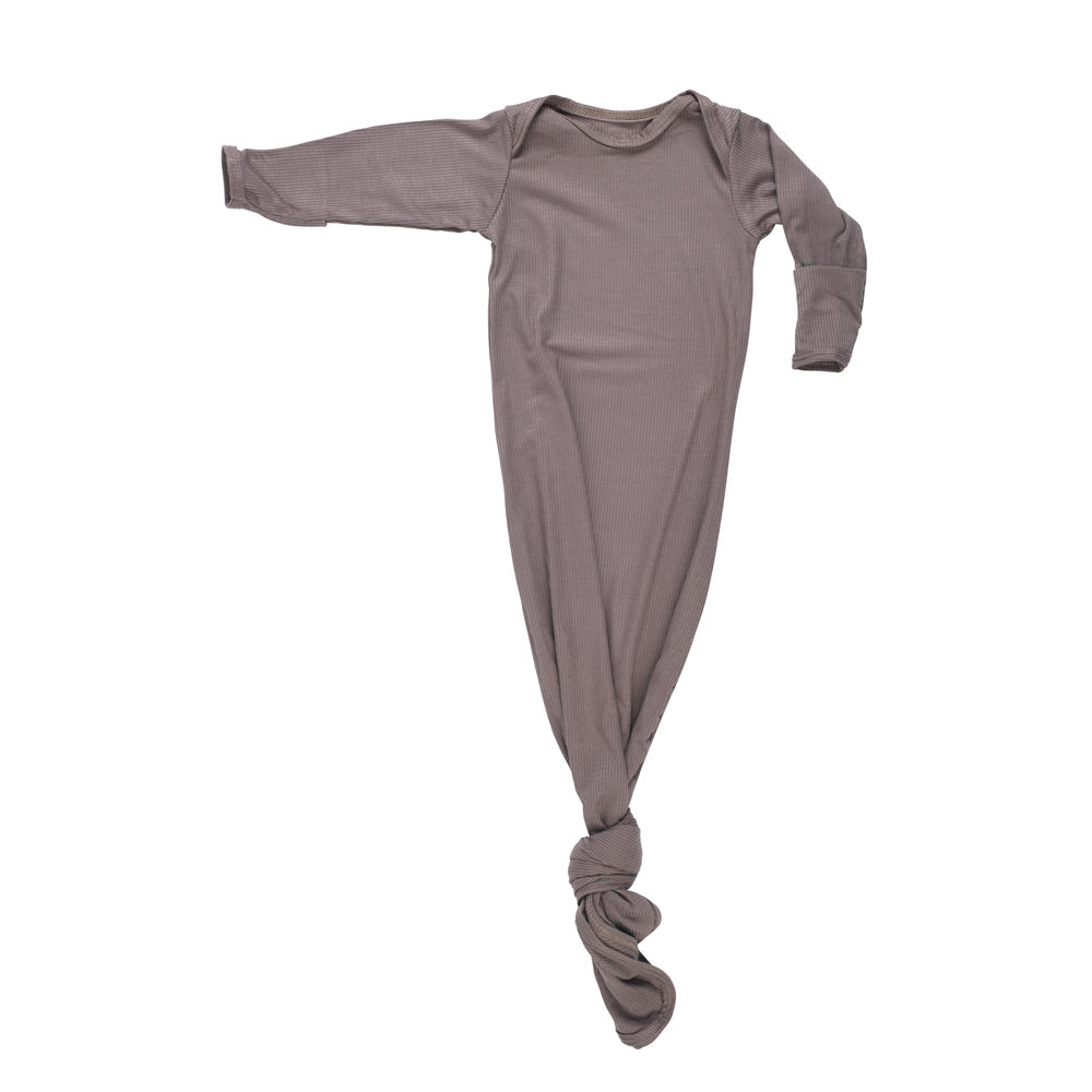 Cocoa Brown Ribbed Knotted Newborn Baby Gown