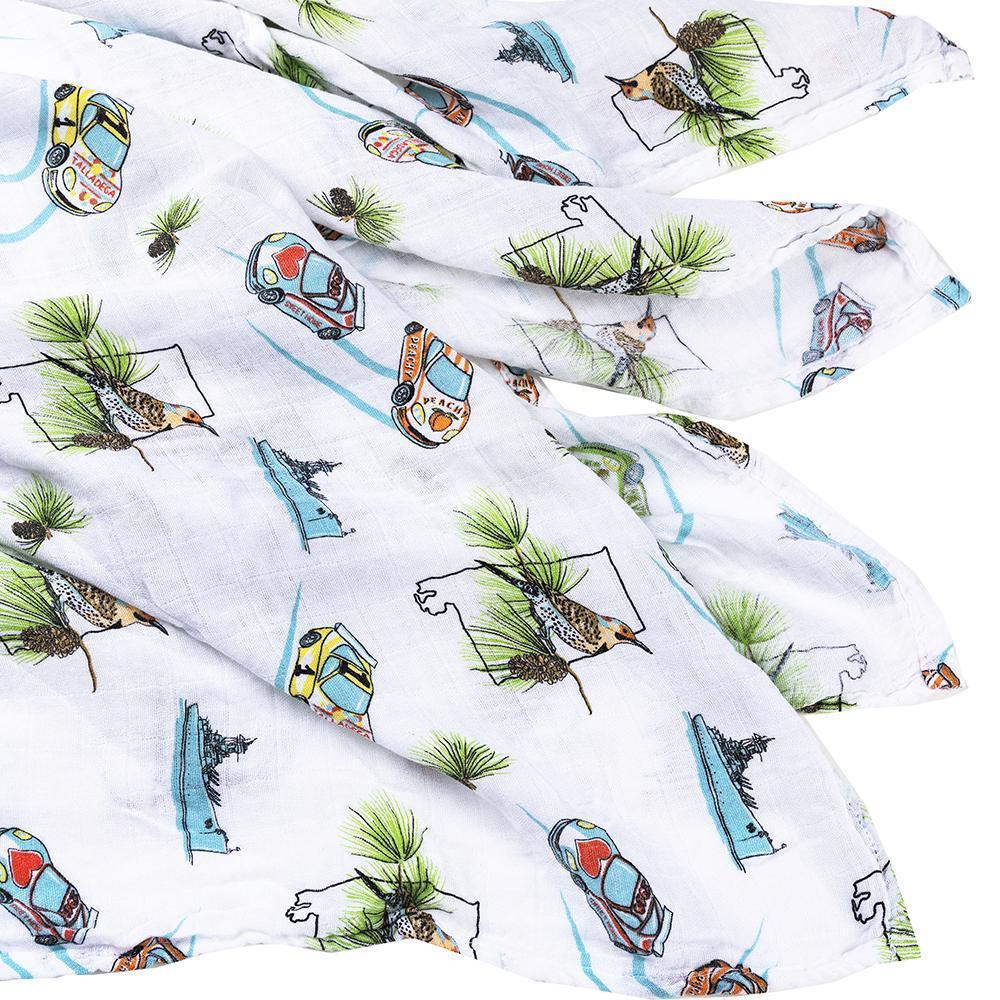 Gift Set: Alabama Baby Muslin Swaddle Blanket And Burp Cloth/bib Combo