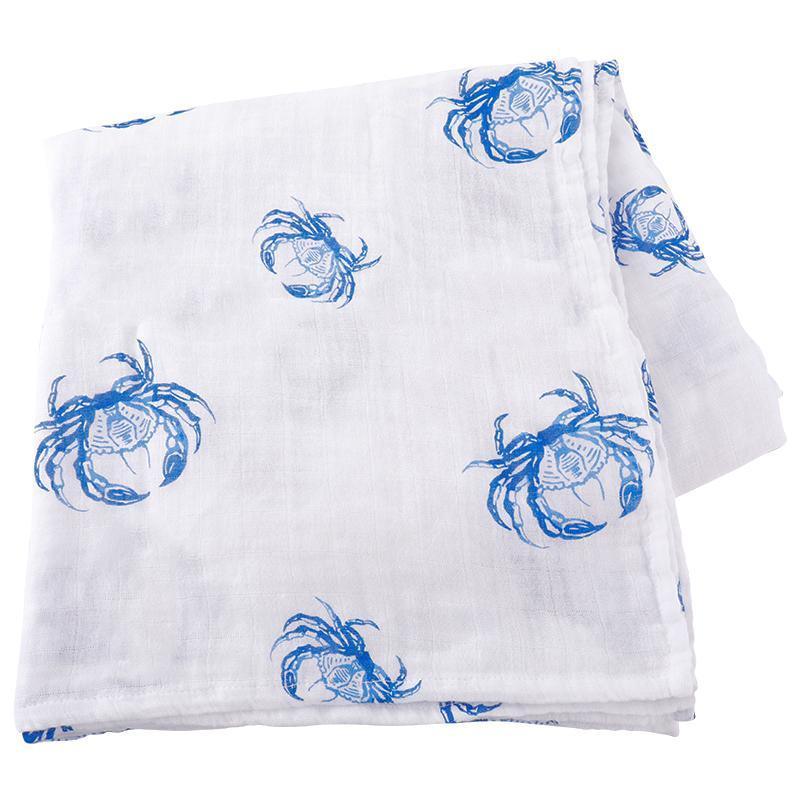 Gift Set: Blue Crab Baby Muslin Swaddle Blanket And Burp Cloth/bib Combo