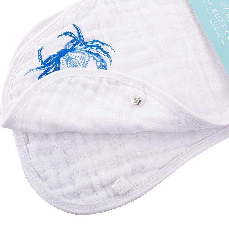 Gift Set: Blue Crab Baby Muslin Swaddle Blanket And Burp Cloth/bib Combo