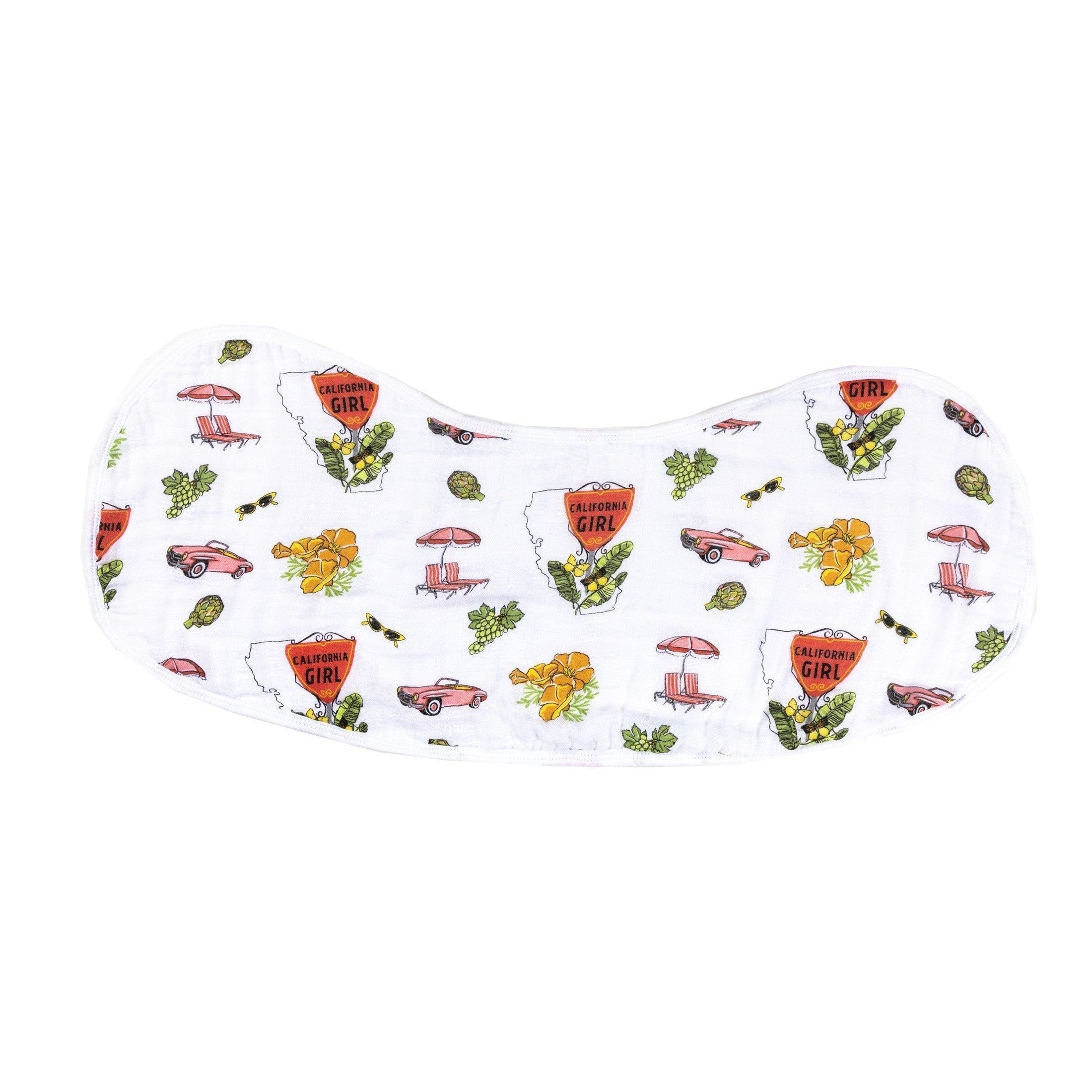 Gift Set: California Girl Muslin Swaddle Blanket And Burp Cloth/bib Combo
