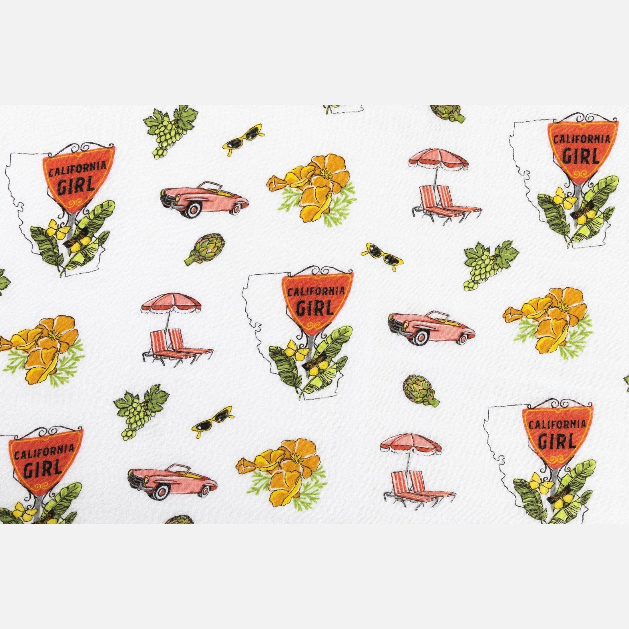 Gift Set: California Girl Muslin Swaddle Blanket And Burp Cloth/bib Combo