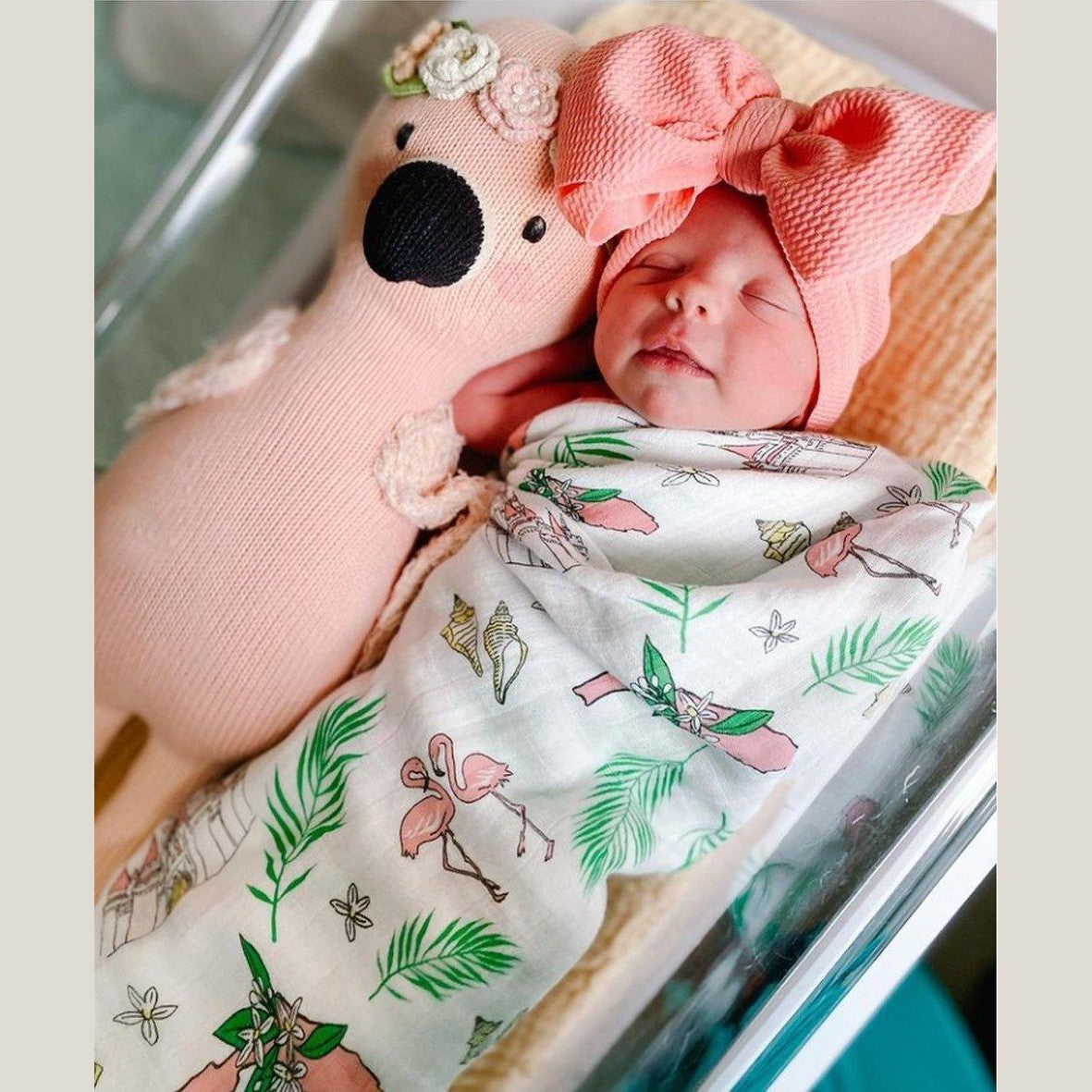 Gift Set: Florida Baby Muslin Swaddle Blanket And Burp Cloth/bib Combo (floral)