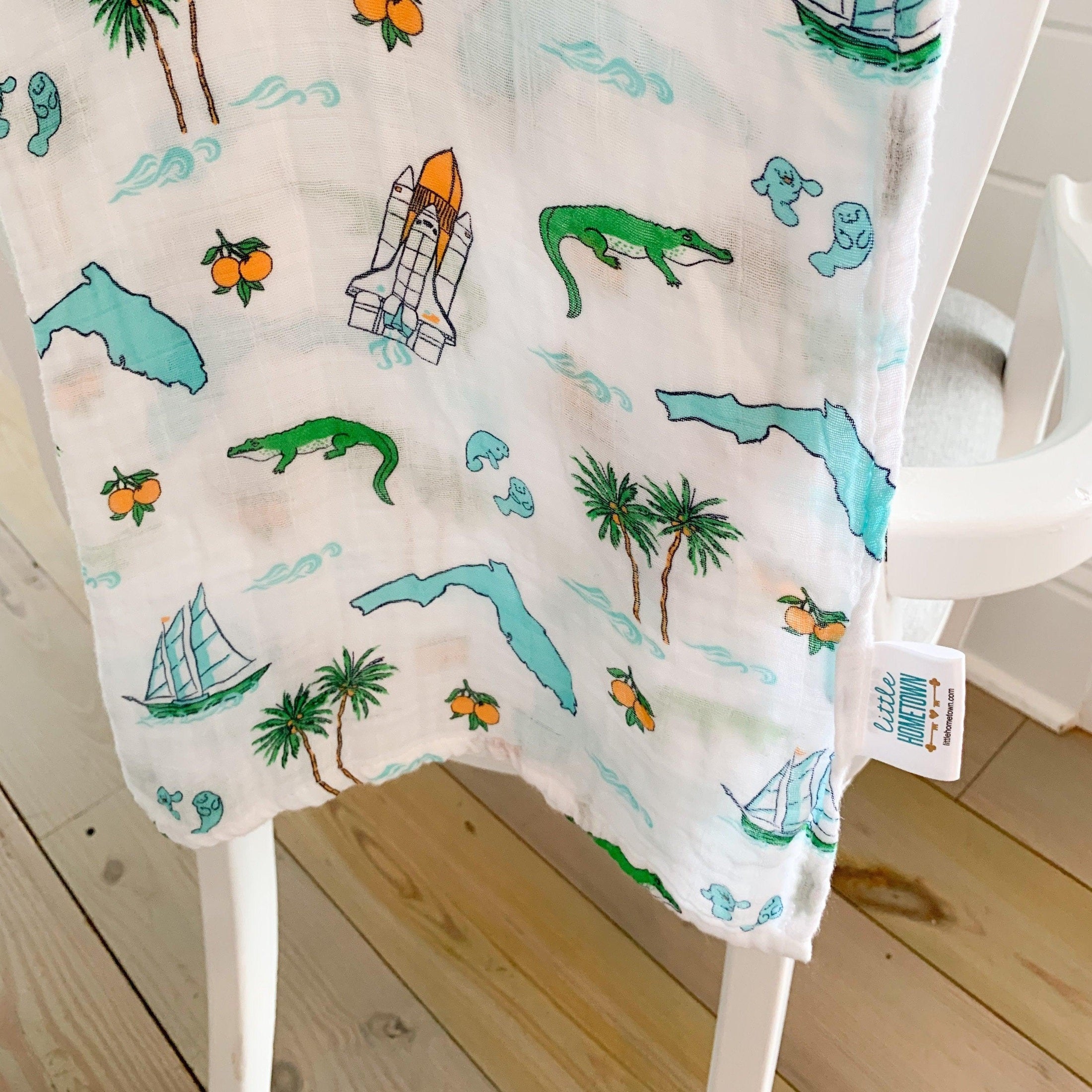 Gift Set: Florida Baby Muslin Swaddle Blanket And Burp Cloth/bib Combo