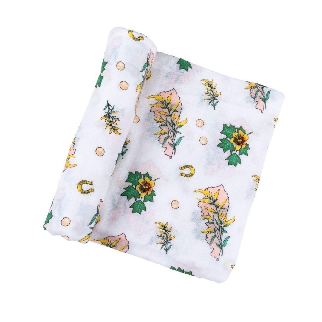 Gift Set: Kentucky Baby Muslin Swaddle Blanket And Burp Cloth/bib Combo (floral)