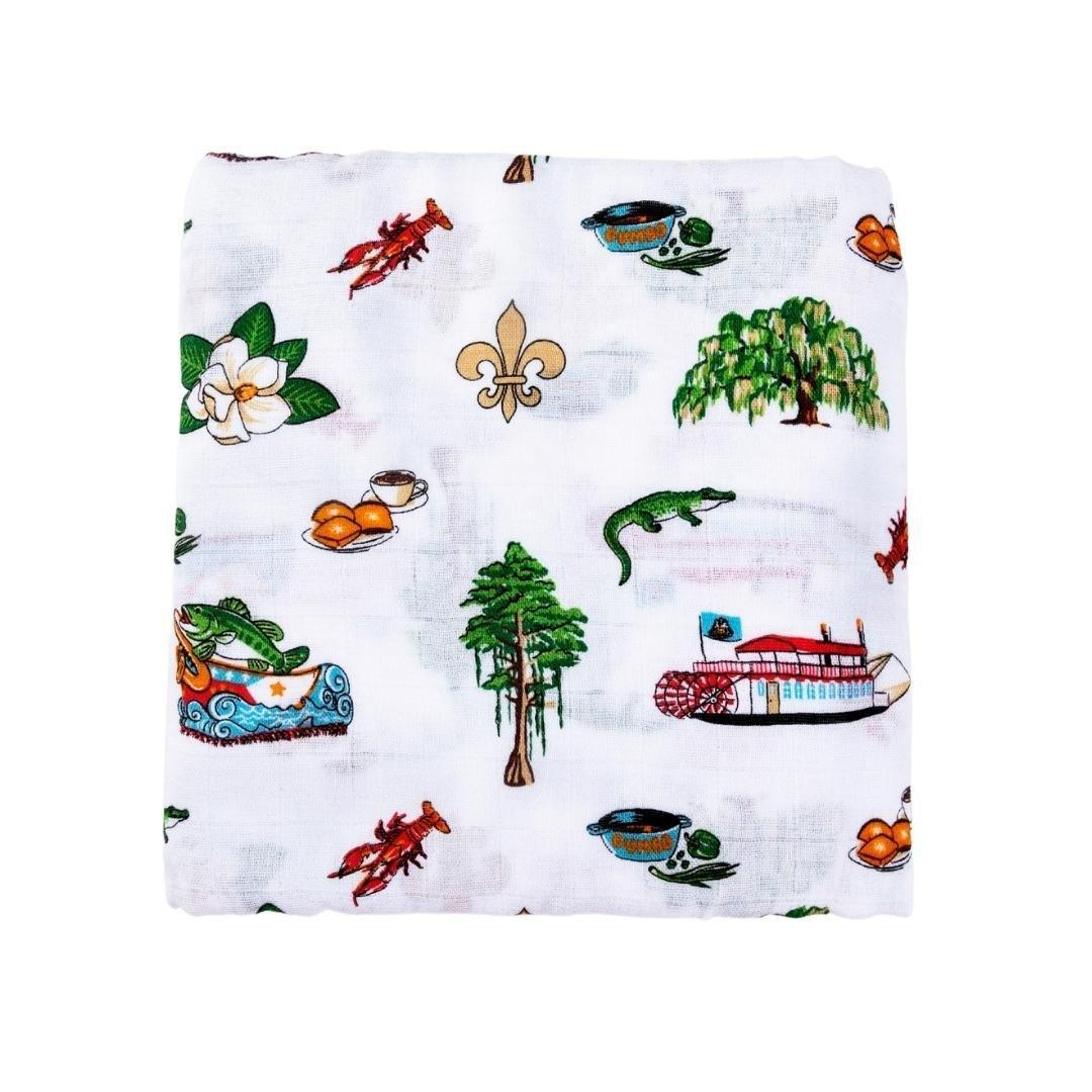 Gift Set: Louisiana Baby Muslin Swaddle Blanket And Burp Cloth/bib Combo