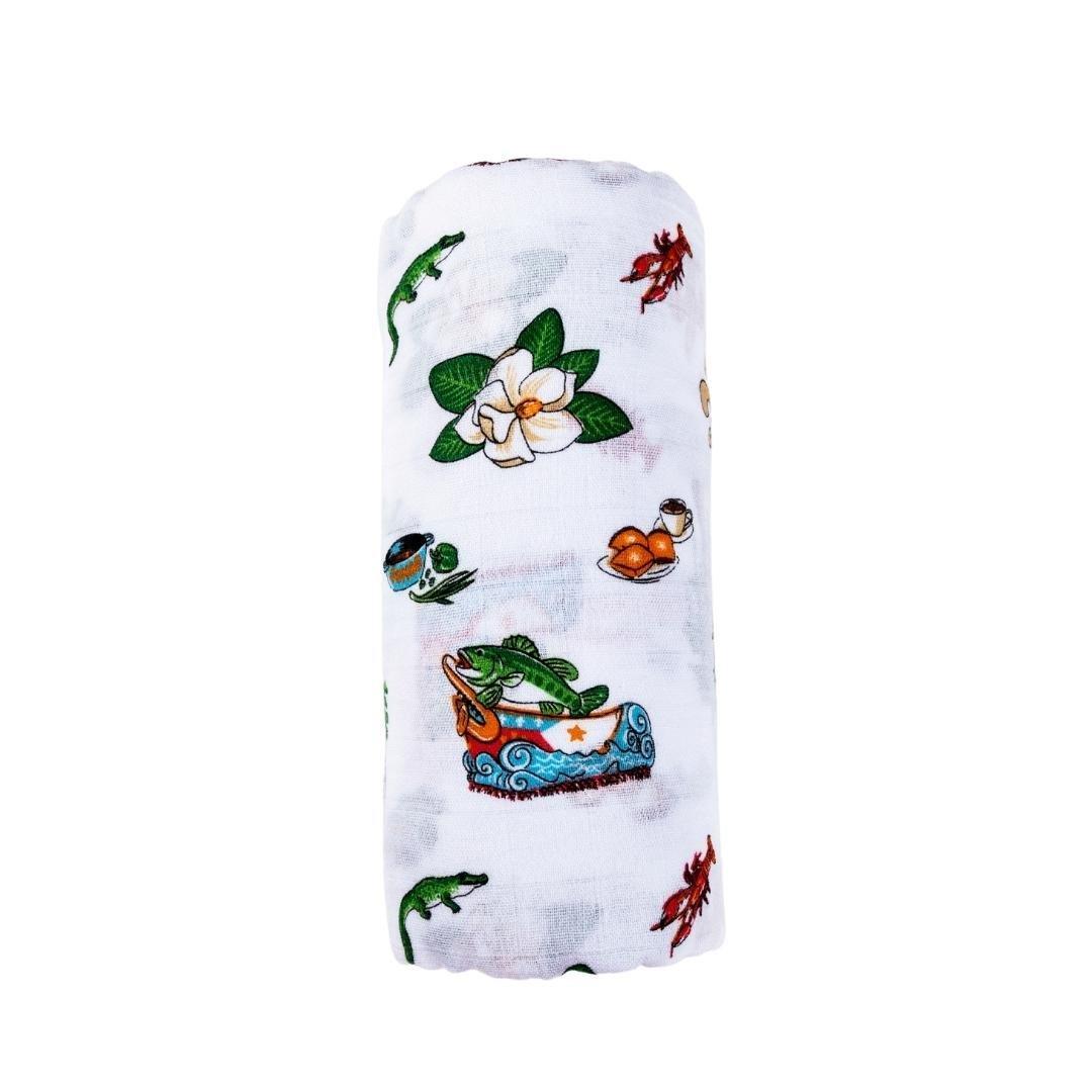 Gift Set: Louisiana Baby Muslin Swaddle Blanket And Burp Cloth/bib Combo