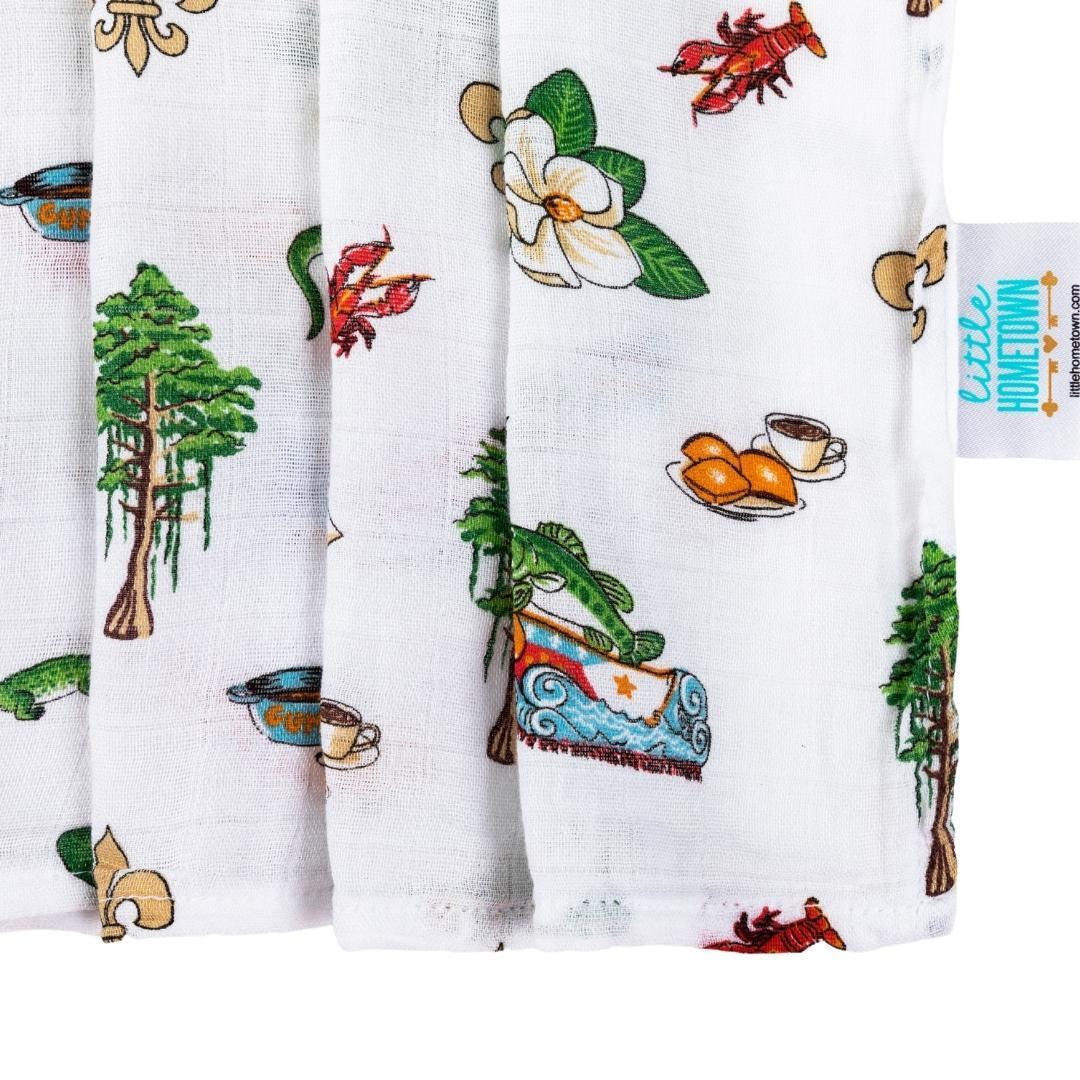 Gift Set: Louisiana Baby Muslin Swaddle Blanket And Burp Cloth/bib Combo