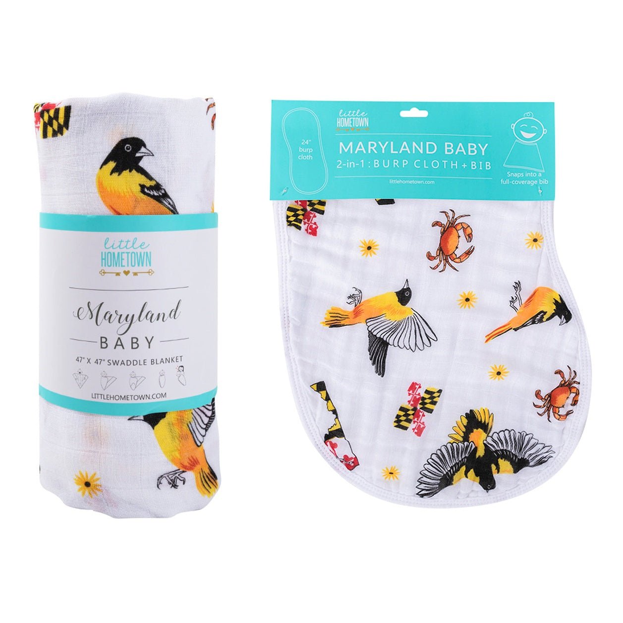 Gift Set: Maryland Baby Muslin Swaddle Blanket And Burp Cloth/bib Combo