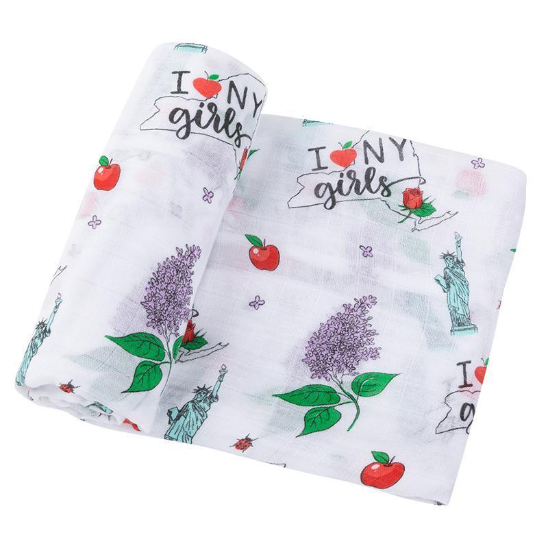 Gift Set: New York Girl Baby Muslin Swaddle Blanket And Burp Cloth/bib Combo