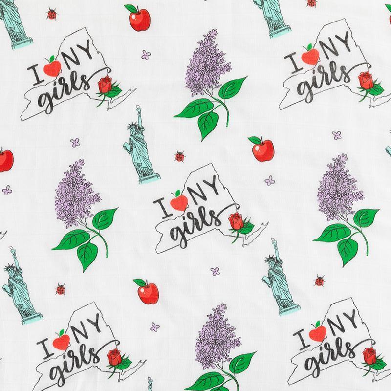 Gift Set: New York Girl Baby Muslin Swaddle Blanket And Burp Cloth/bib Combo