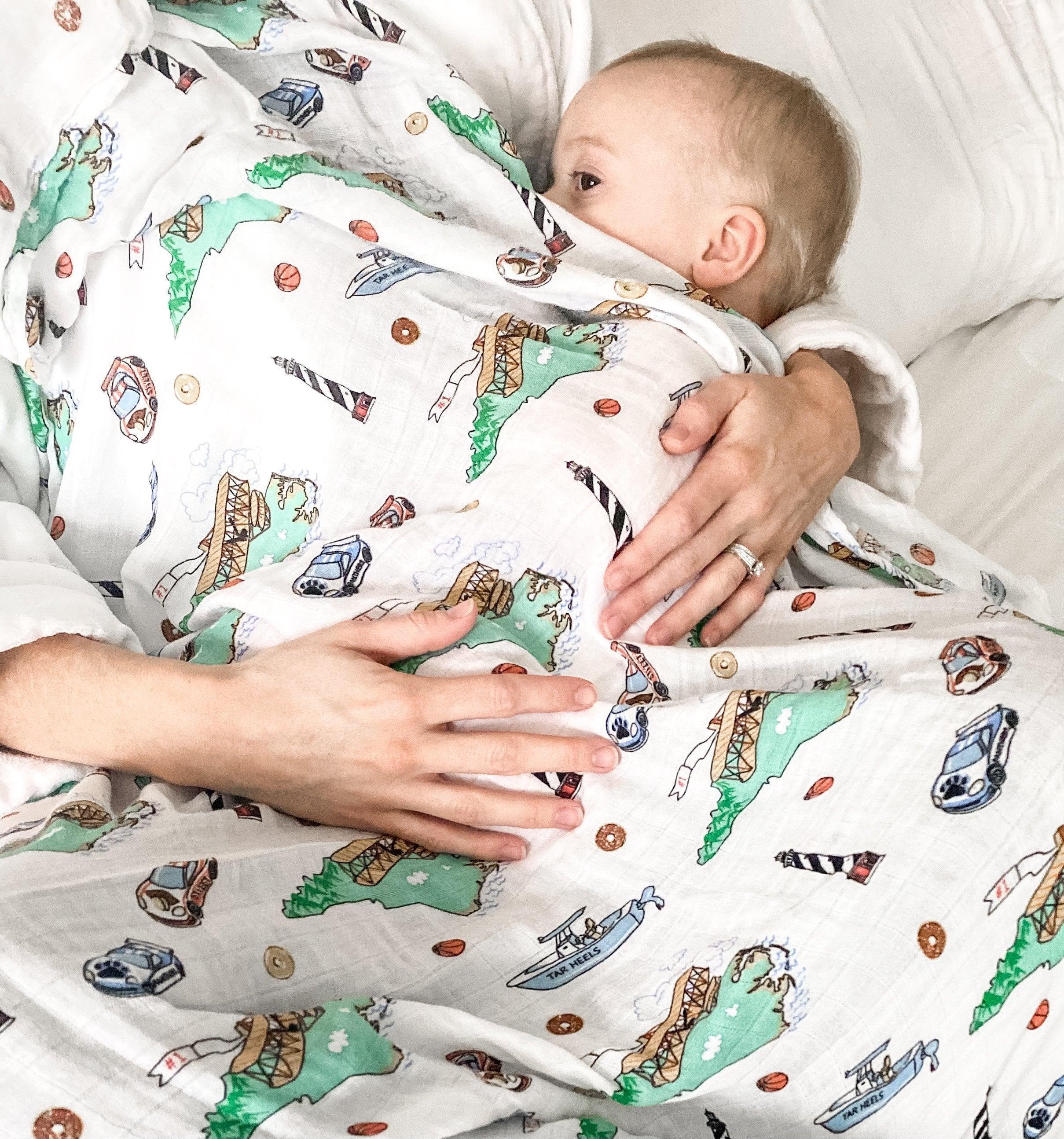Gift Set: North Carolina Baby Muslin Swaddle Blanket And Burp Cloth/bib Combo