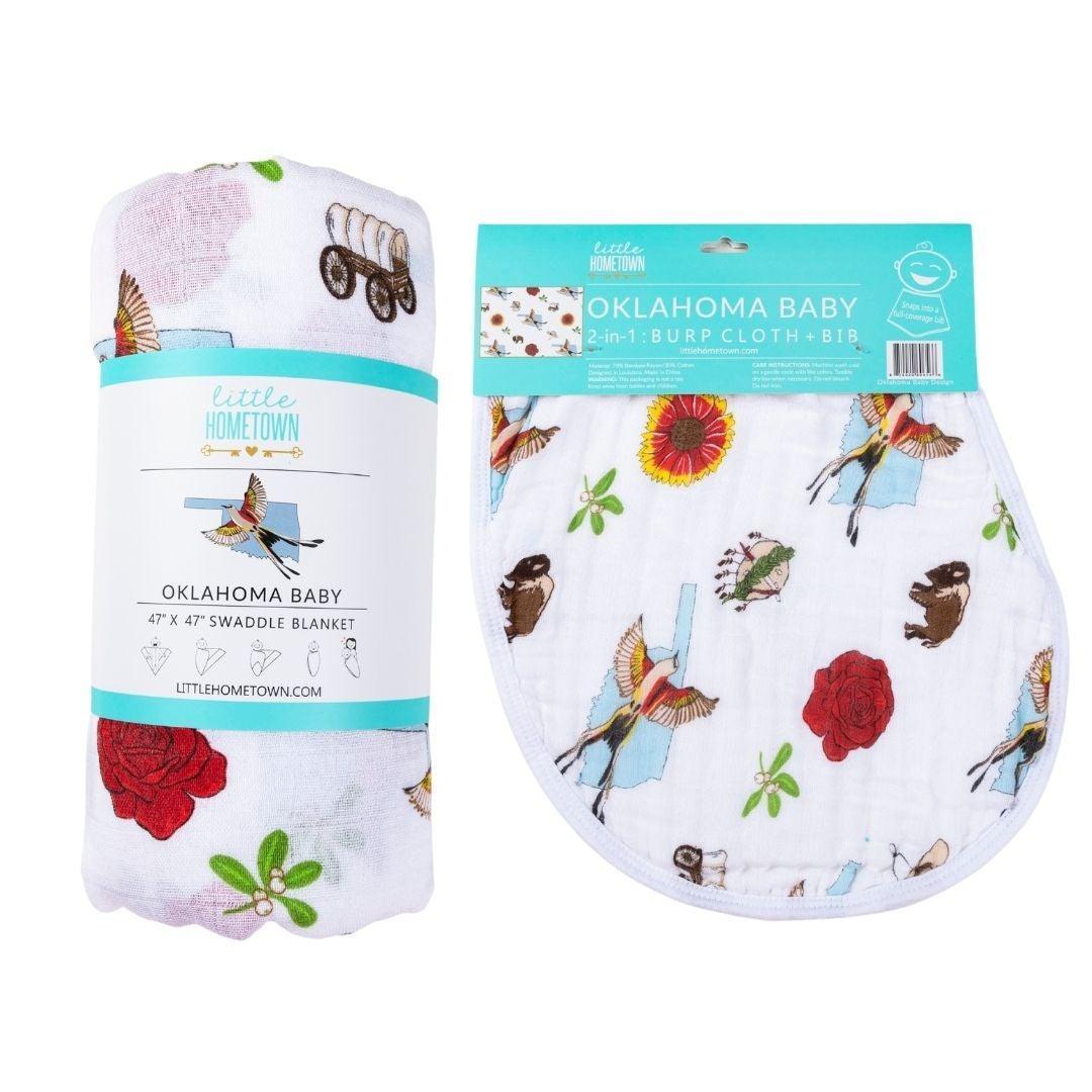 Gift Set: Oklahoma Swaddle Blanket And Burp Cloth/bib Combo