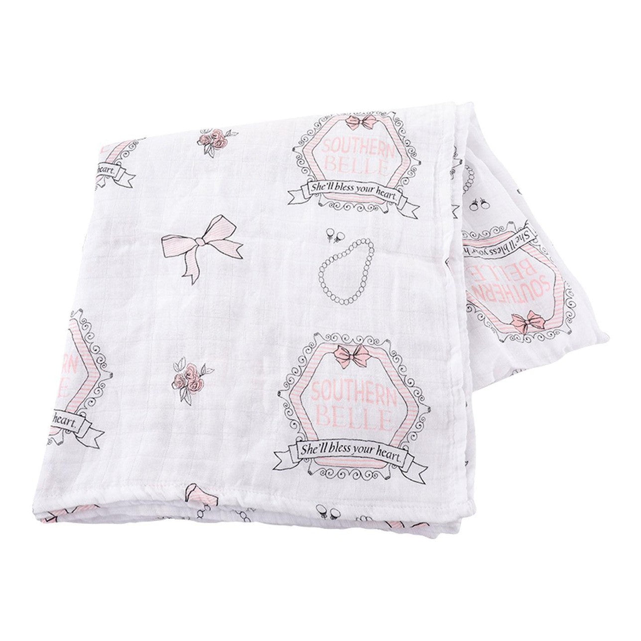 Gift Set: Southern Belle Baby Muslin Swaddle Blanket And Burp Cloth/bib Combo