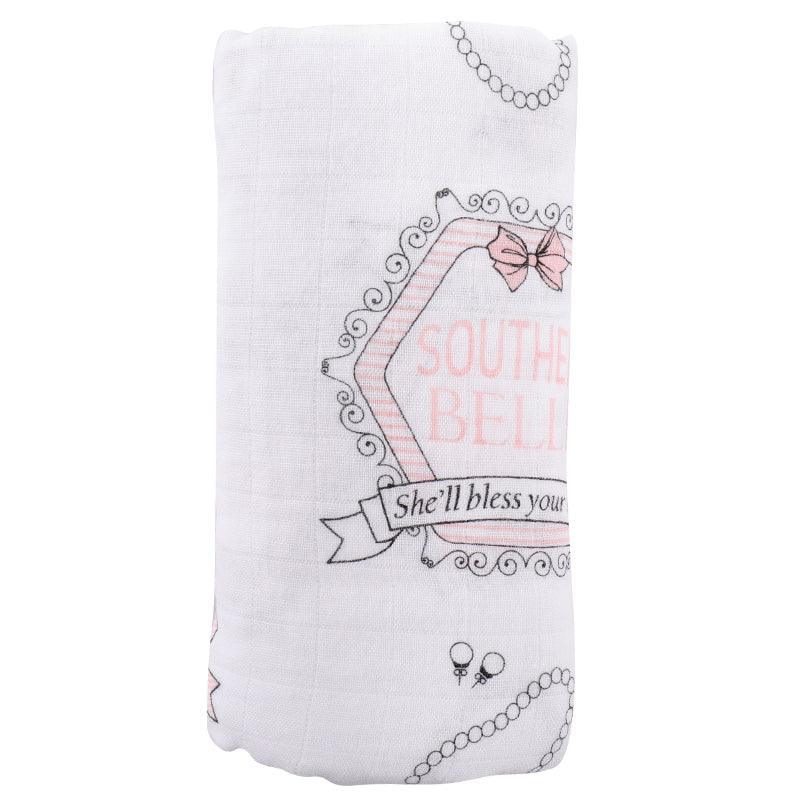 Gift Set: Southern Belle Baby Muslin Swaddle Blanket And Burp Cloth/bib Combo