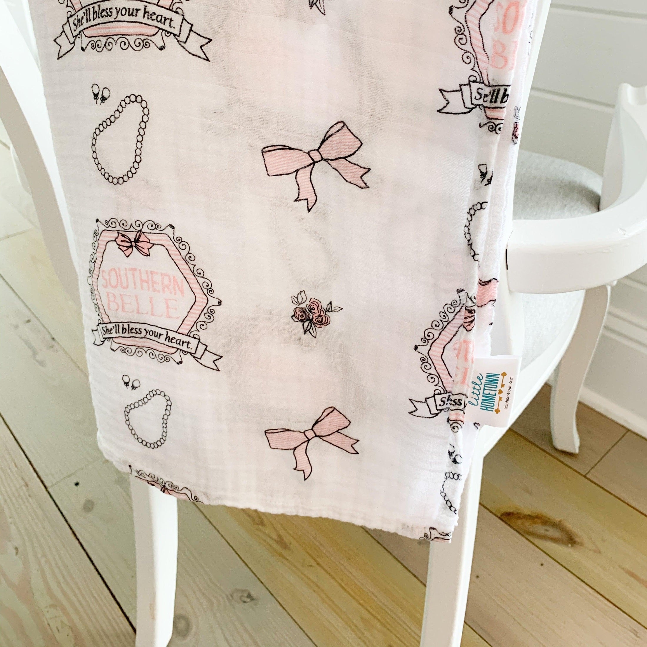 Gift Set: Southern Belle Baby Muslin Swaddle Blanket And Burp Cloth/bib Combo