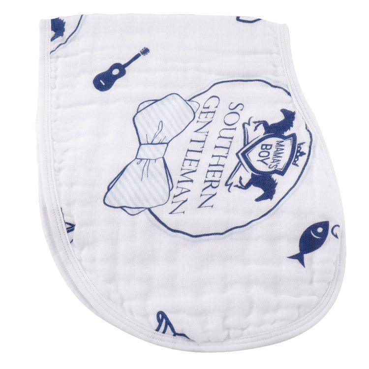 Gift Set: Southern Gentleman Baby Muslin Swaddle Blanket And Burp Cloth/bib Combo