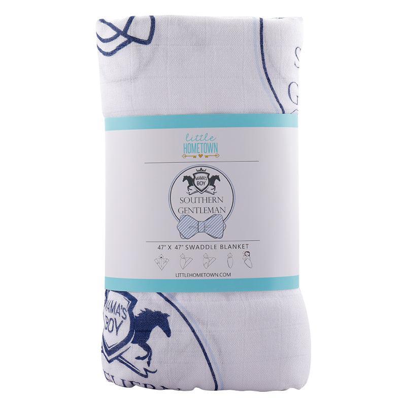 Gift Set: Southern Gentleman Baby Muslin Swaddle Blanket And Burp Cloth/bib Combo