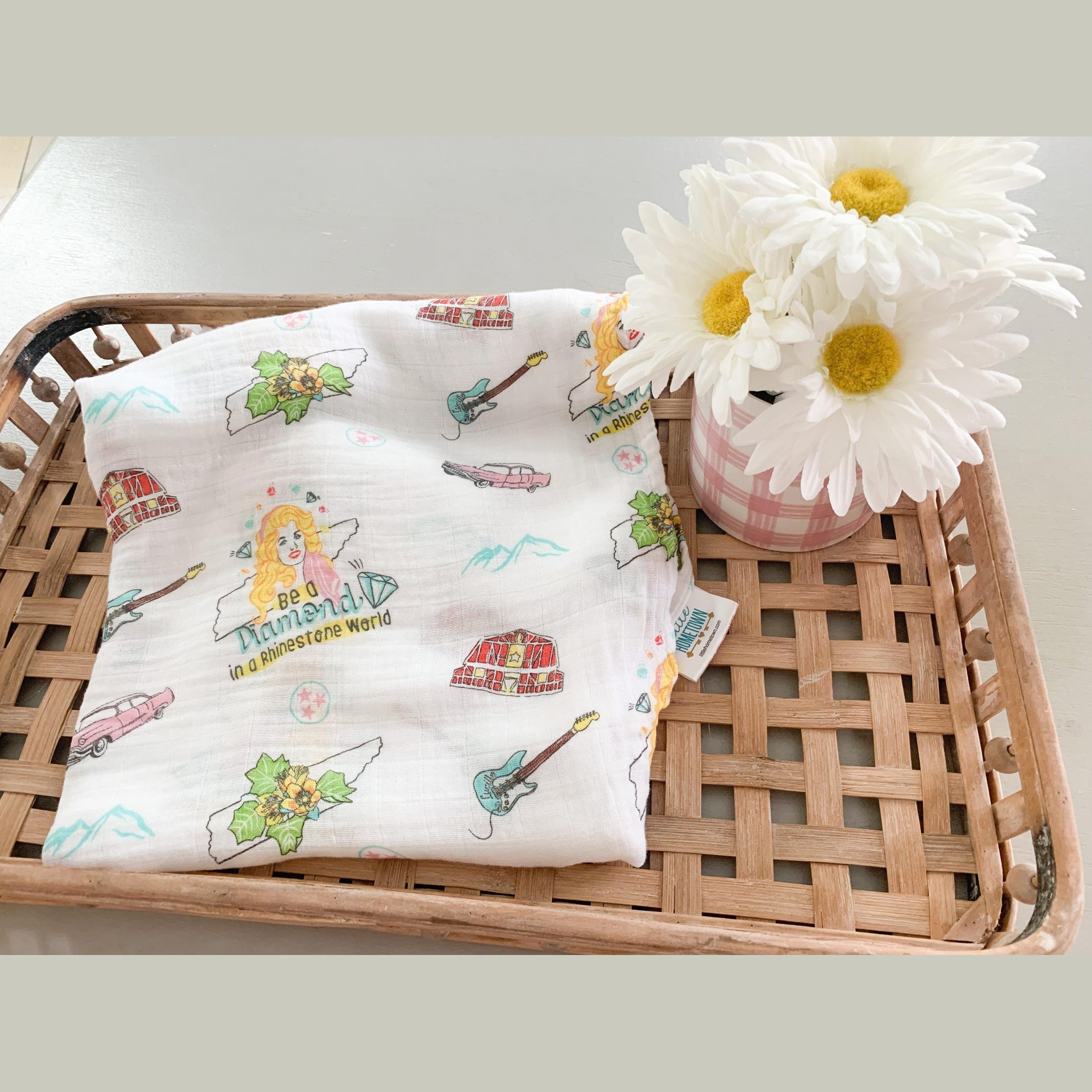 Gift Set: Tennessee Baby Muslin Swaddle Blanket And Burp Cloth/bib Combo (floral)