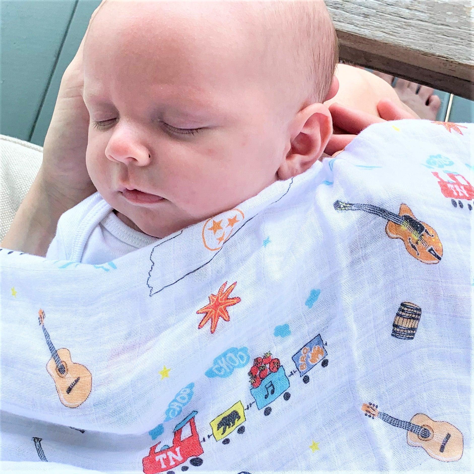 Gift Set: Tennessee Baby Muslin Swaddle Blanket And Burp Cloth/bib Combo