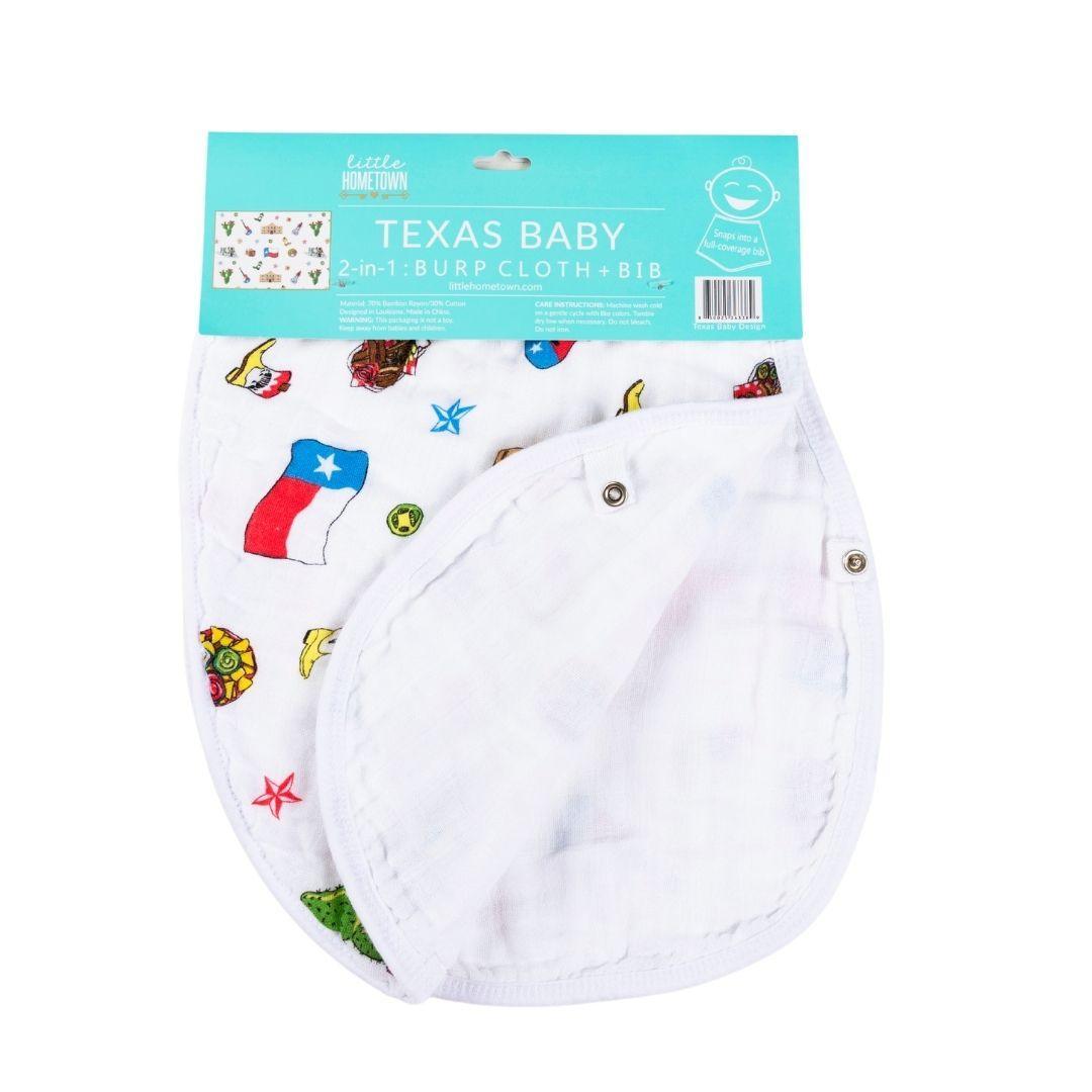 Gift Set: Texas Baby Unisex Muslin Swaddle Blanket And Burp Cloth/bib Combo
