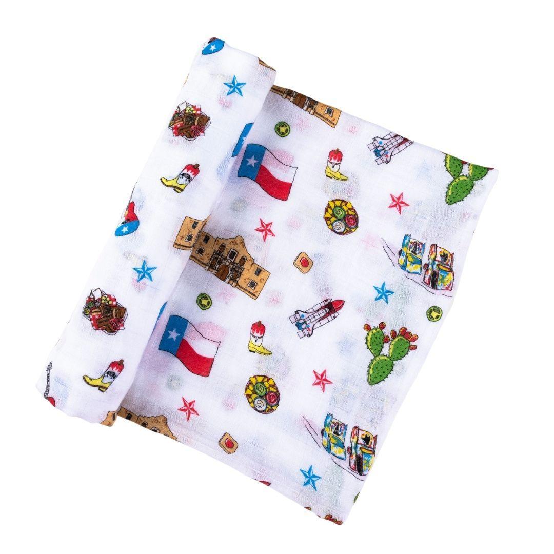 Gift Set: Texas Baby Unisex Muslin Swaddle Blanket And Burp Cloth/bib Combo