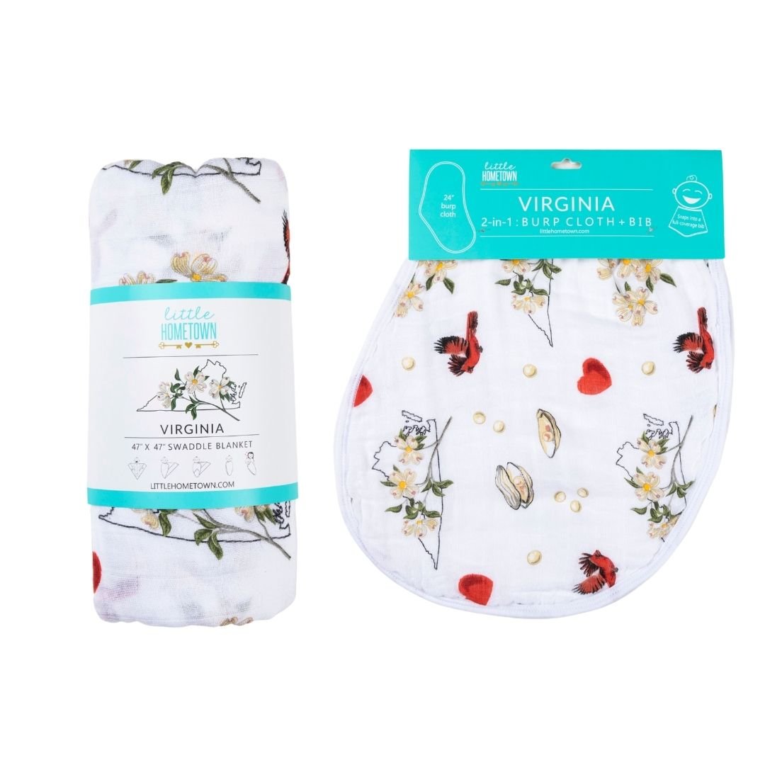 Gift Set: Virginia Baby Muslin Swaddle Blanket And Burp Cloth/bib Combo (floral)