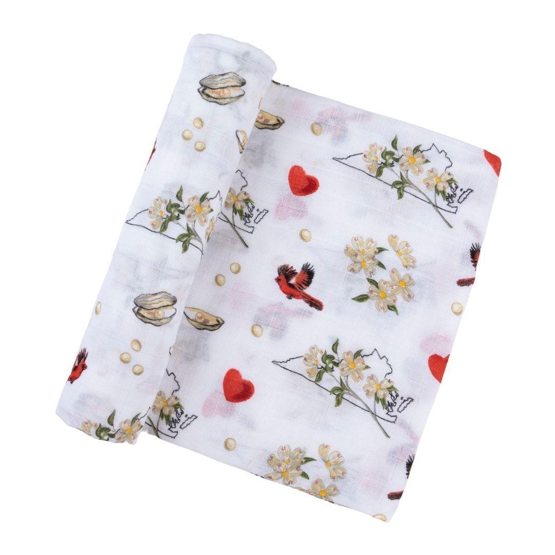Gift Set: Virginia Baby Muslin Swaddle Blanket And Burp Cloth/bib Combo (floral)
