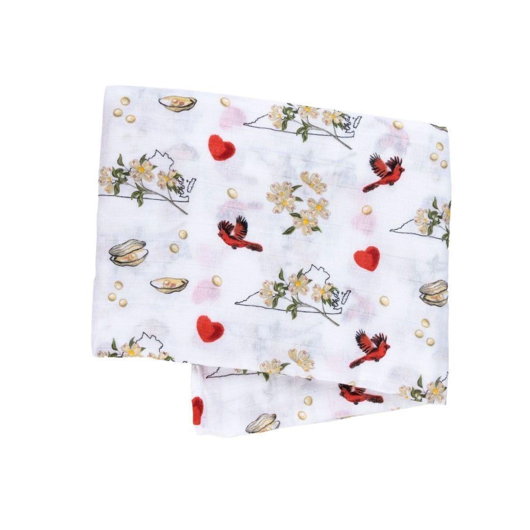 Gift Set: Virginia Baby Muslin Swaddle Blanket And Burp Cloth/bib Combo (floral)