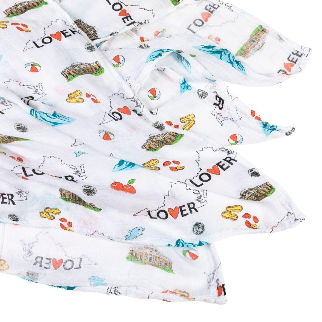 Gift Set: Virginia Baby Muslin Swaddle Blanket And Burp Cloth/bib Combo