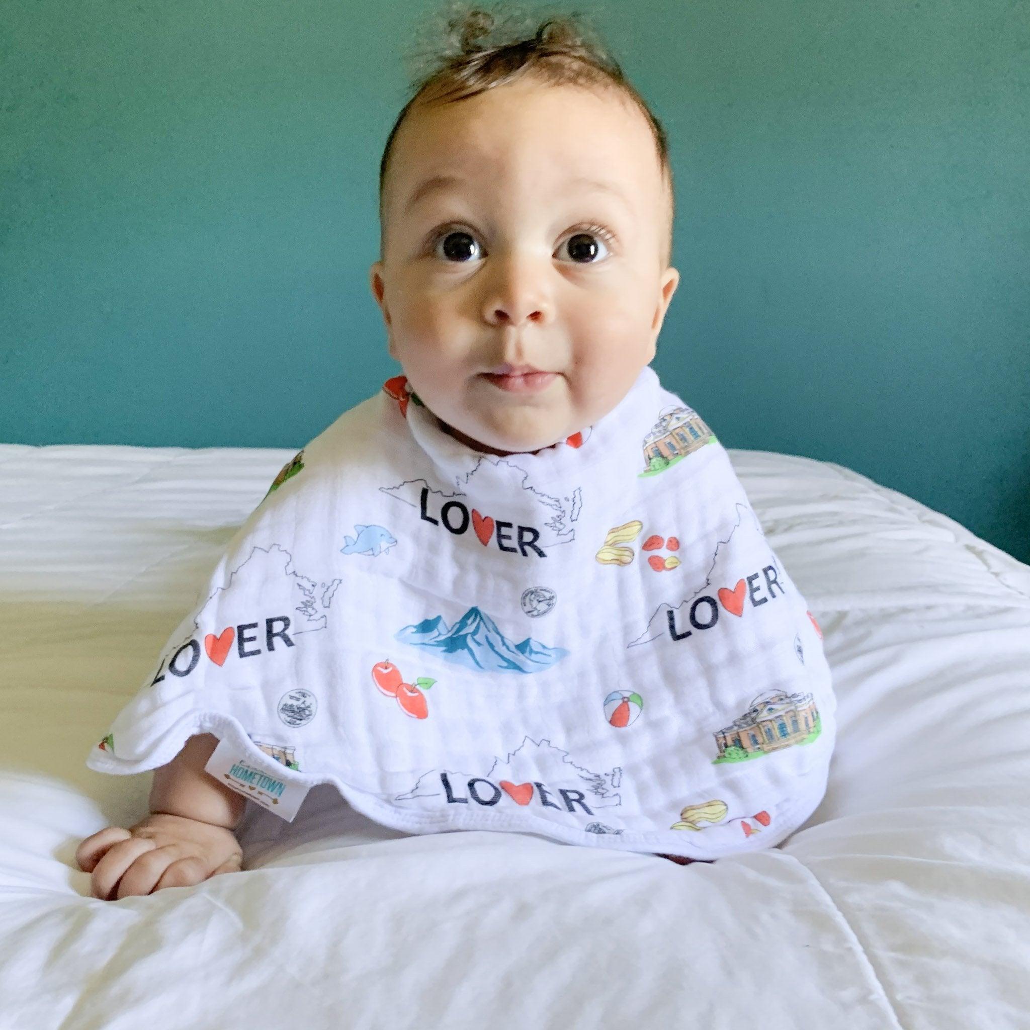 Gift Set: Virginia Baby Muslin Swaddle Blanket And Burp Cloth/bib Combo