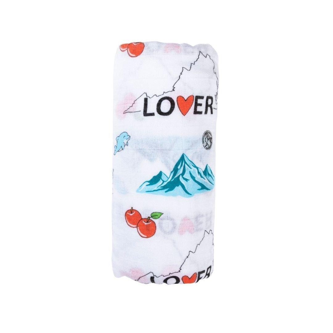 Gift Set: Virginia Baby Muslin Swaddle Blanket And Burp Cloth/bib Combo