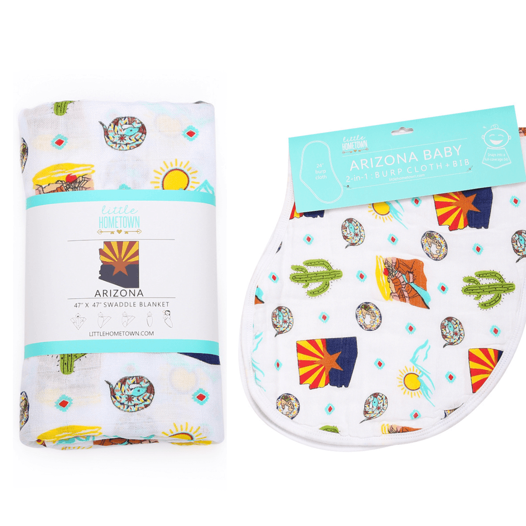 Giftset: Arizona Baby Muslin Swaddle Blanket And Burp Cloth/bib Combo