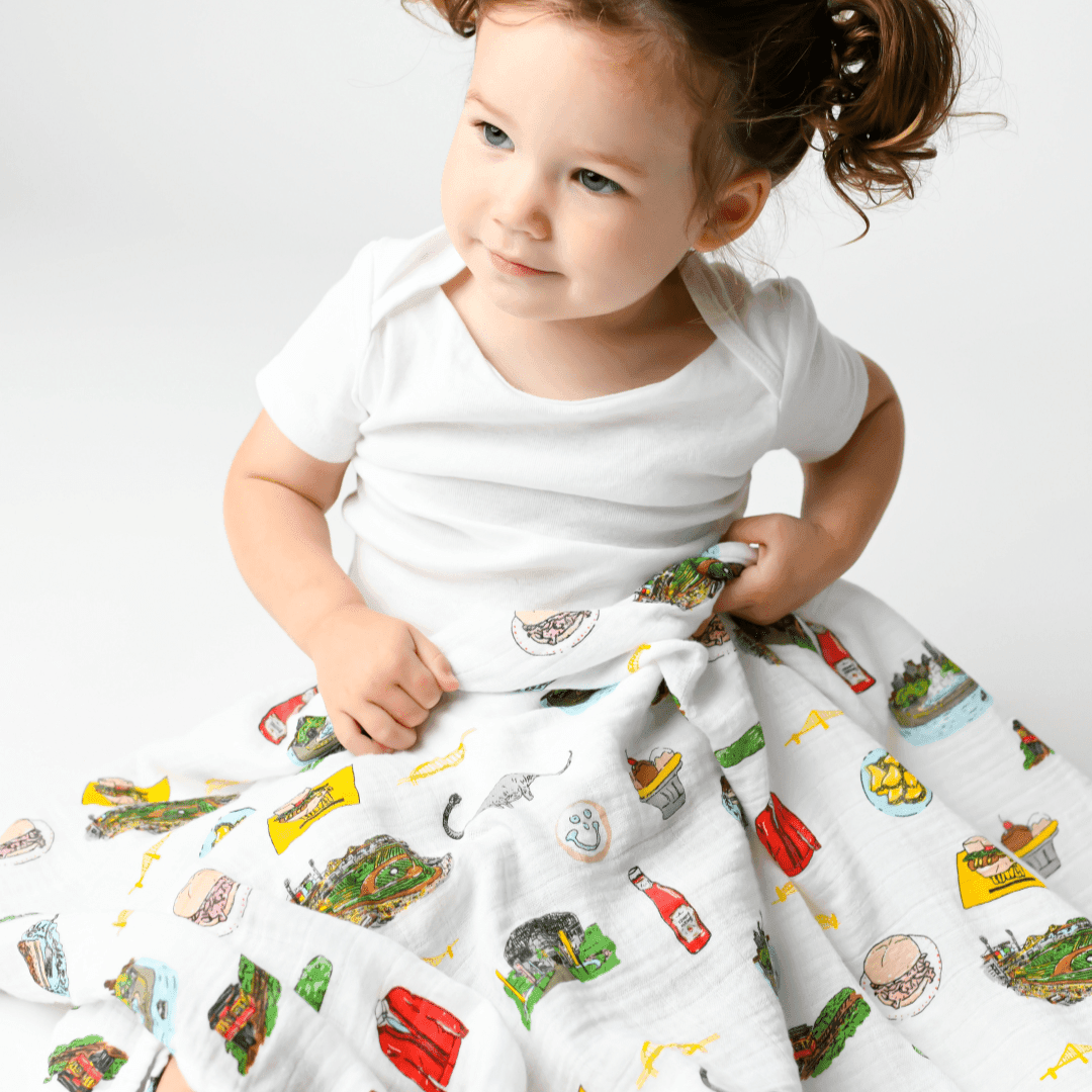 Giftset: Pittsburgh Baby Muslin Swaddle Blanket And Burp Cloth/bib Combo
