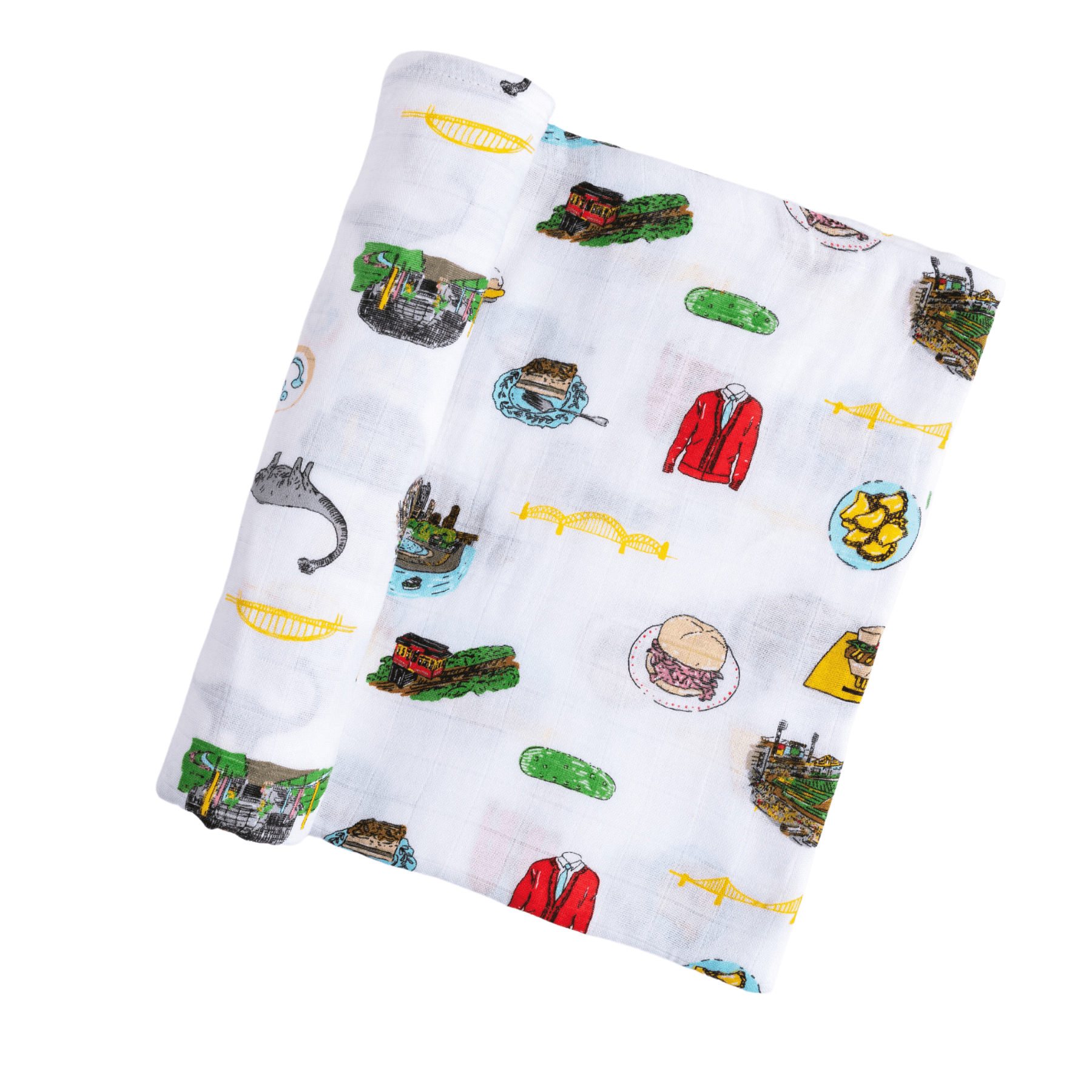 Giftset: Pittsburgh Baby Muslin Swaddle Blanket And Burp Cloth/bib Combo