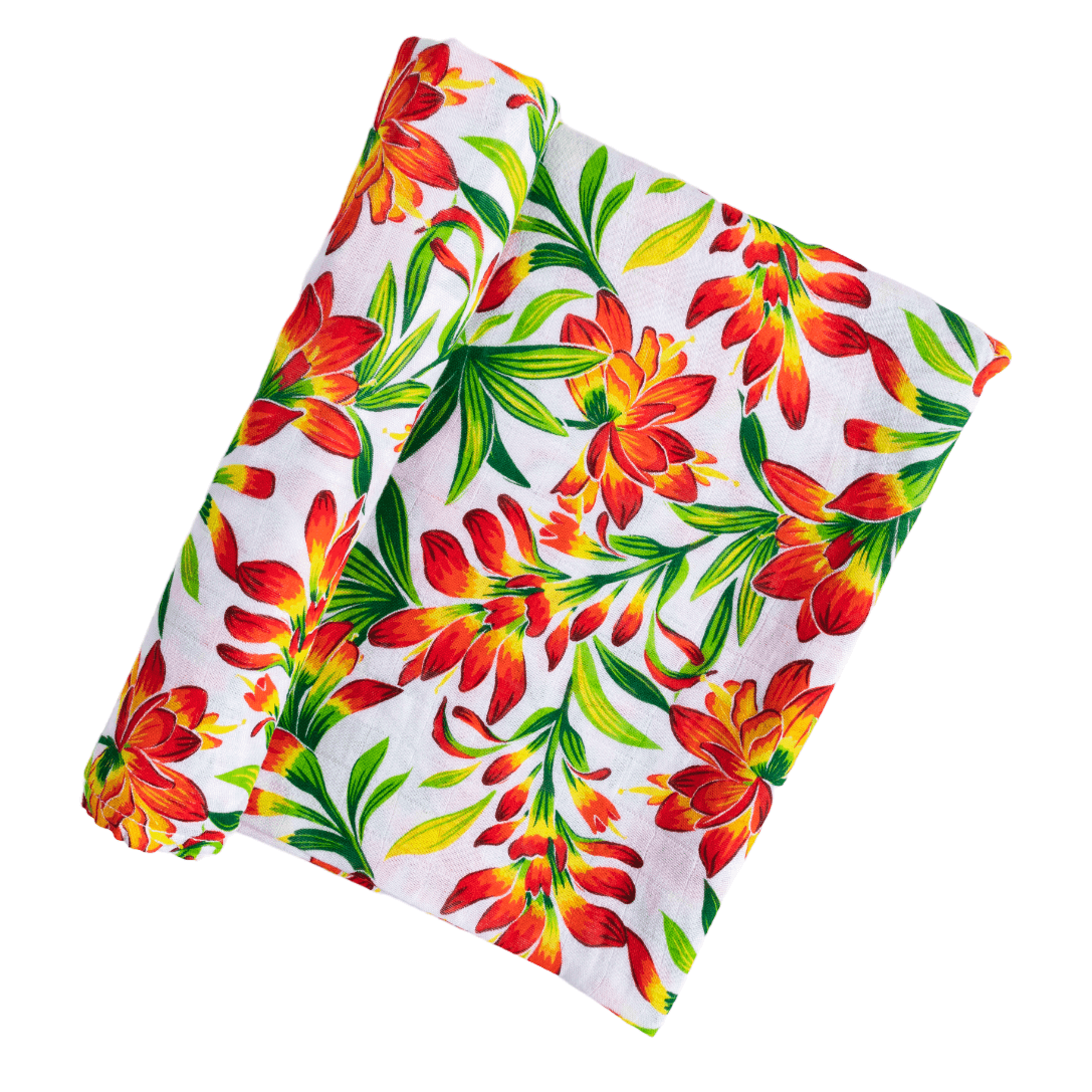 Giftset: Prairie Fire Baby Muslin Swaddle Blanket And Burp Cloth/bib Combo