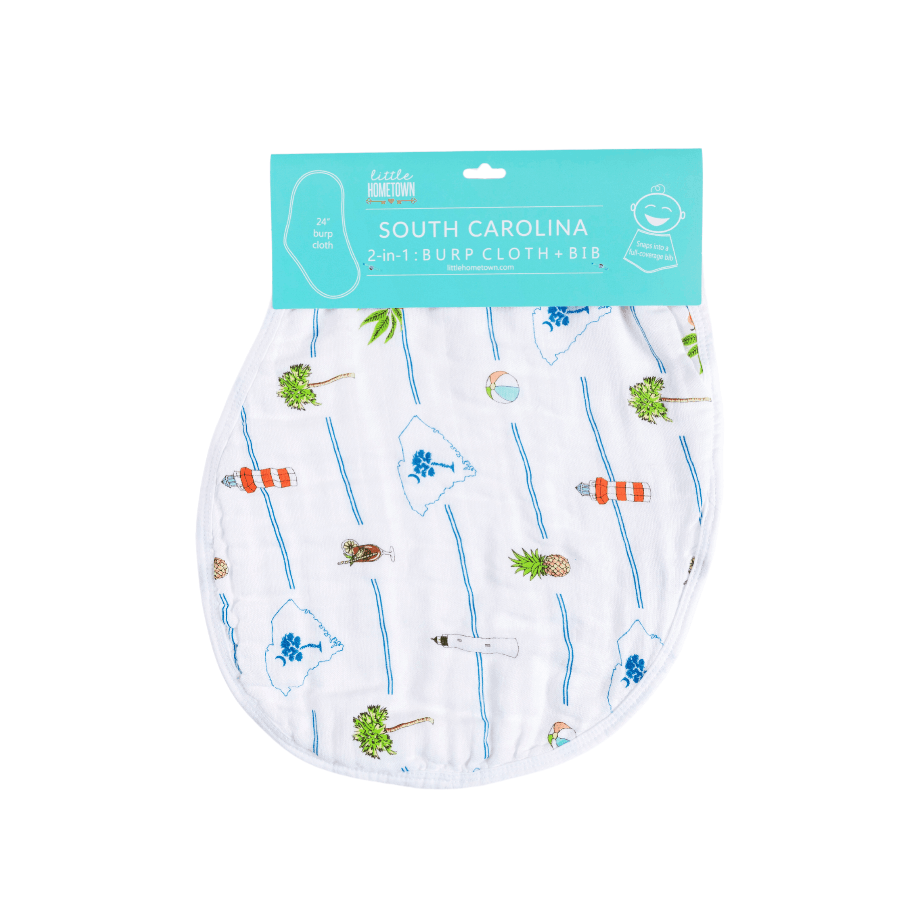 Giftset: South Carolina Baby Muslin Swaddle Blanket And Burp Cloth/bib Combo