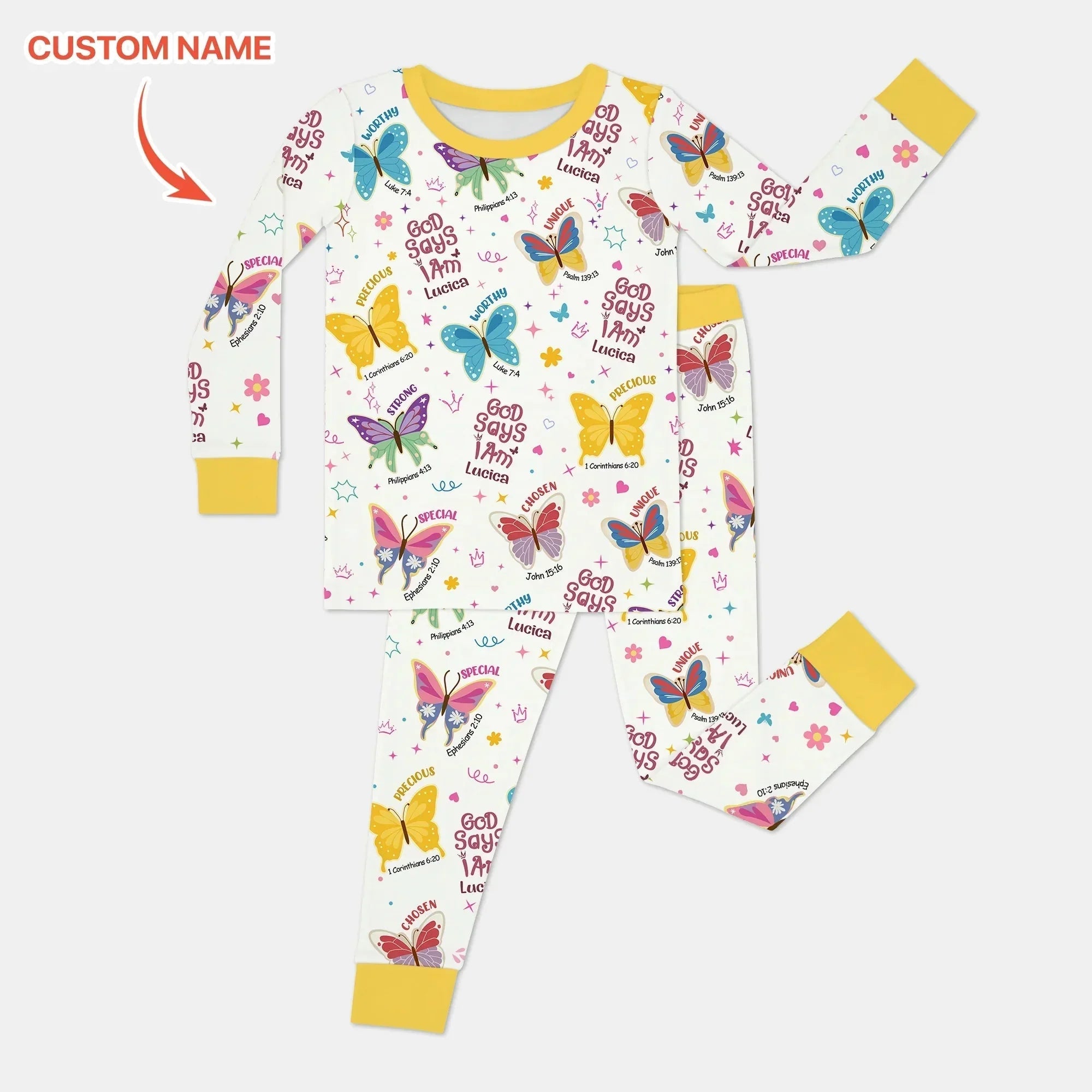 God Says I Am Custom Name Girl Bamboo Two Piece Long Sleeve Pajama Set